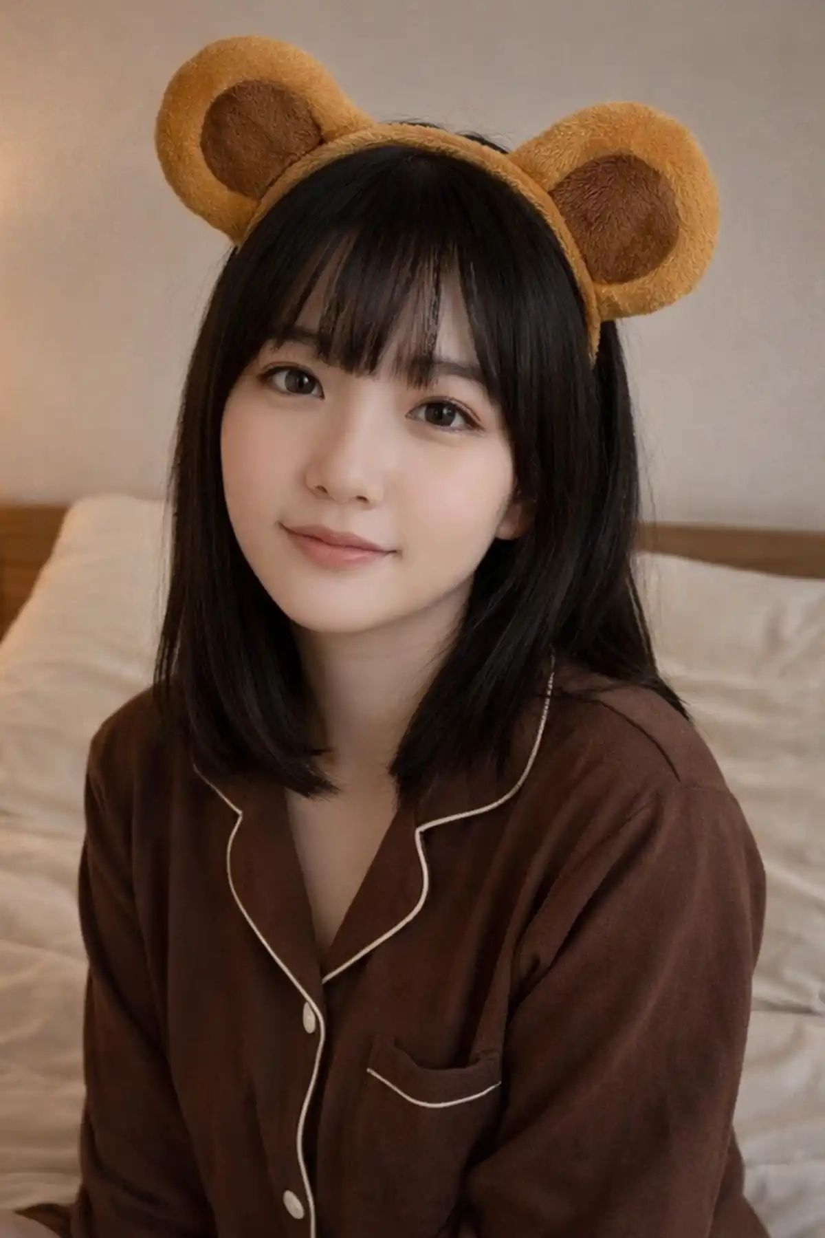 Açık Kahverengi Kulak Detaylı Peluş Taç