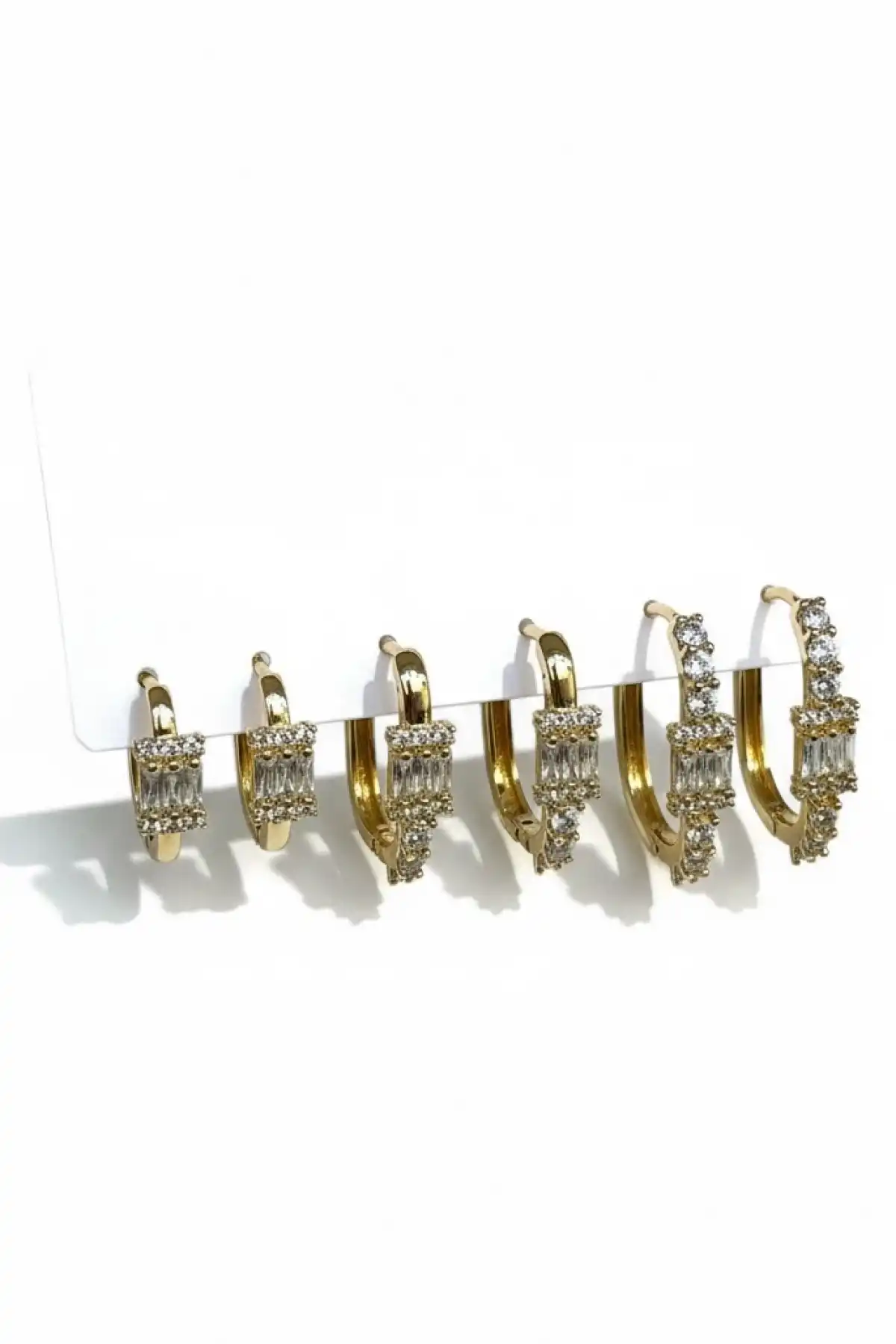 Altın Renk 6lı Taş Detaylı TX 14K Altın Kaplama Küpe Set