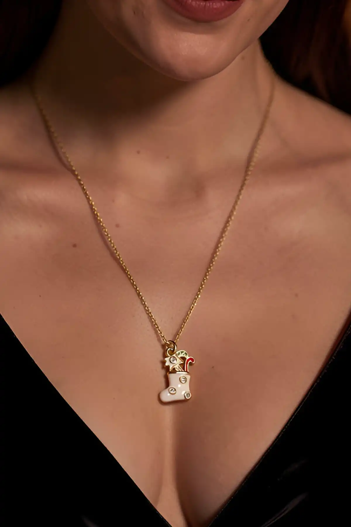 Altın Renk Çelik Yılbaşı Kolyesi