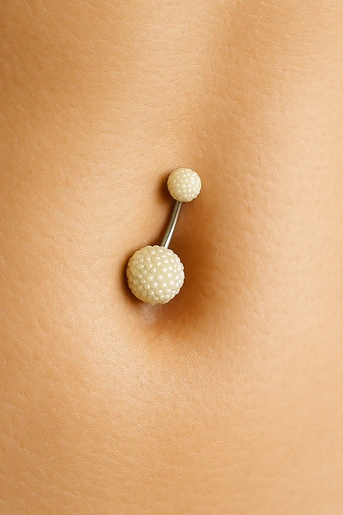 Altın Renk İnci Detaylı Cerrahi Çelik Göbek Piercing
