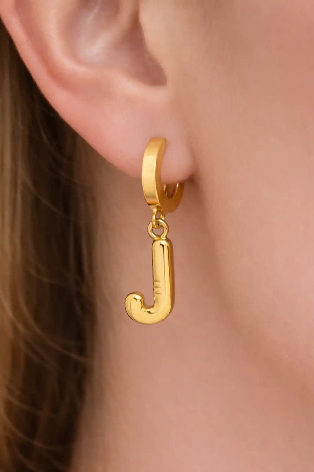 Altın Renk J Harf Çelik Küpe (Çift)