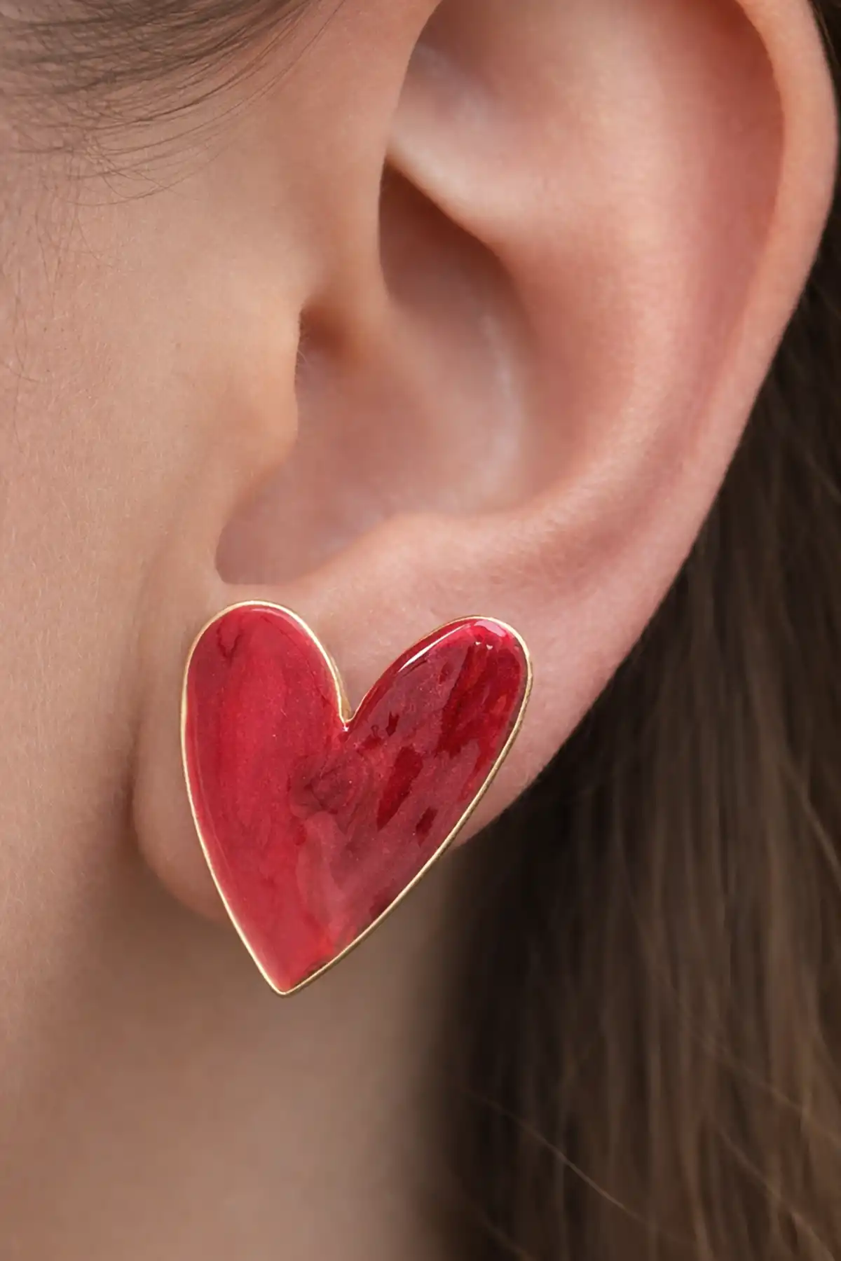 Altın Renk Kalp Figürlü Küpe (Çift)