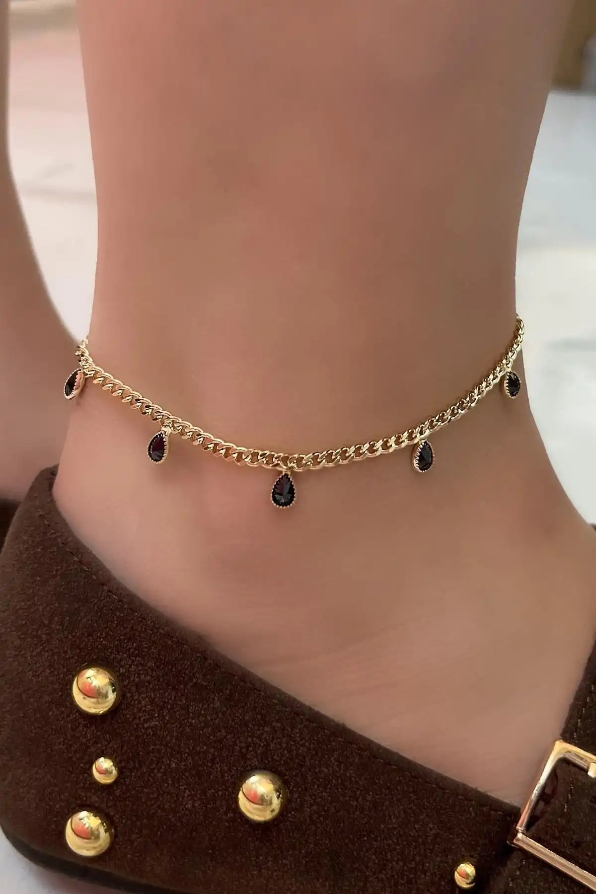 Altın Renk Siyah Taş Detaylı YSX Halhal