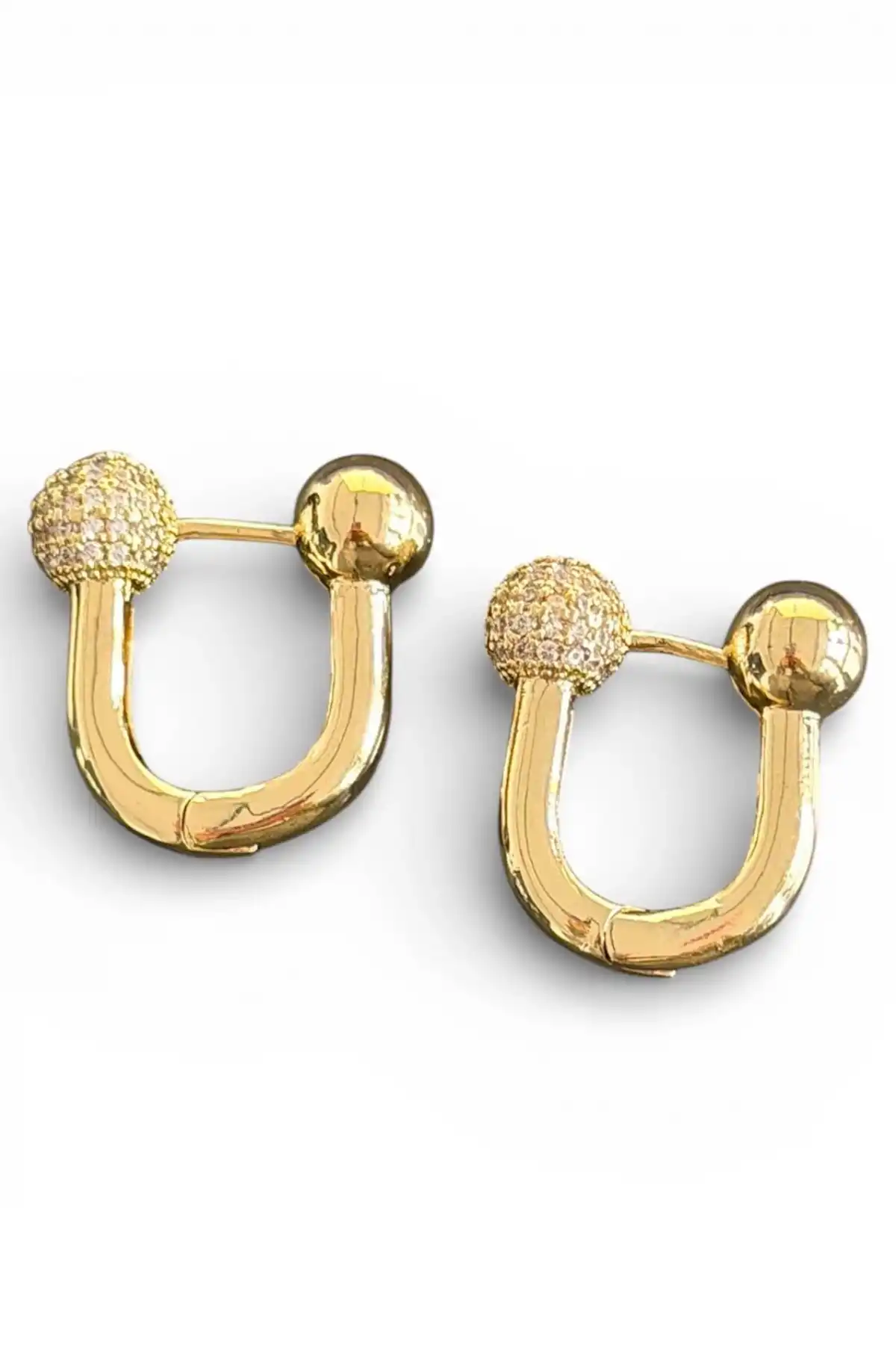 Altın Renk Taş Detaylı 14K Altın Kaplama TX Küpe (Çift)