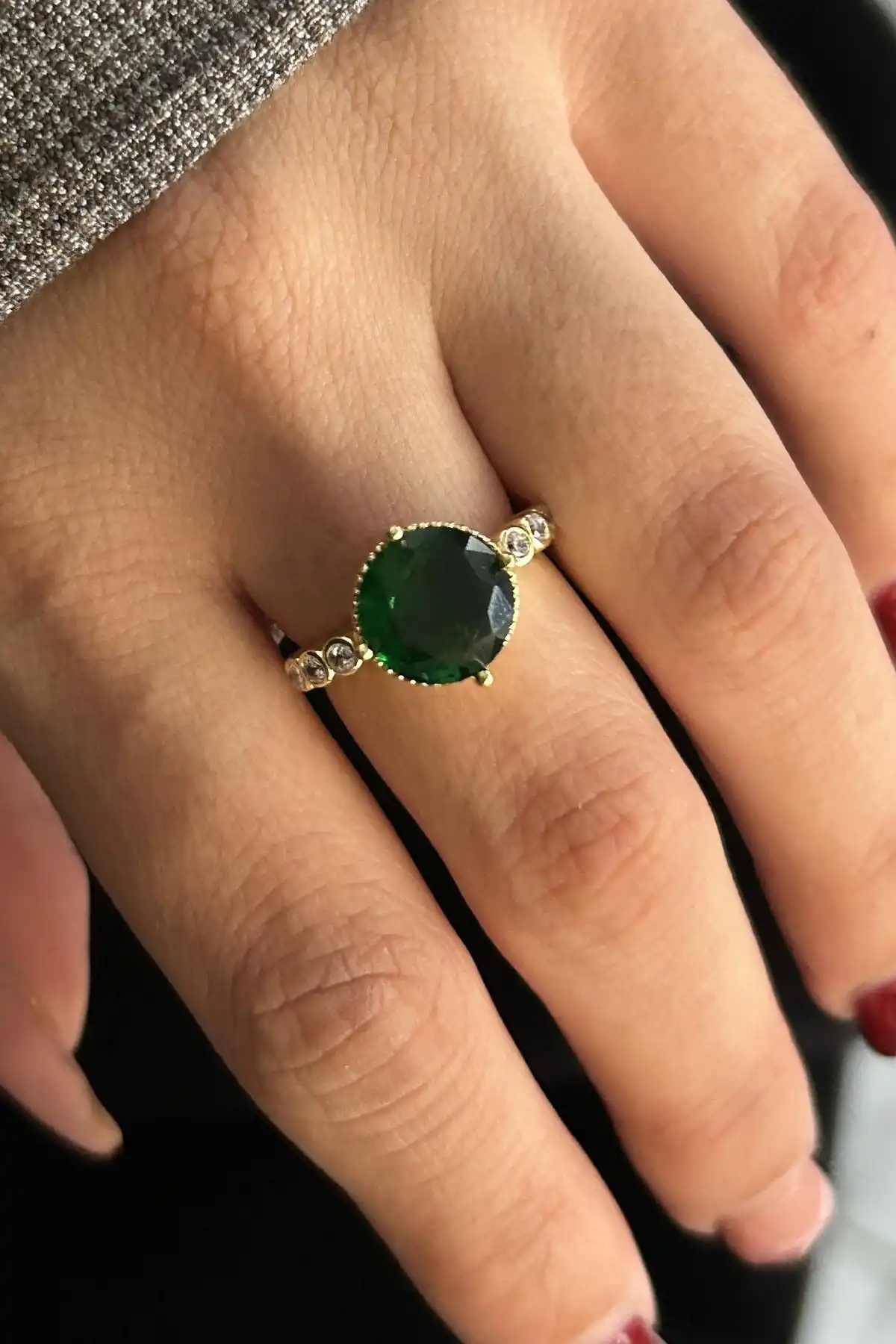 Altın Renk Taş Detaylı Ayarlanabilir Çelik Yüzük