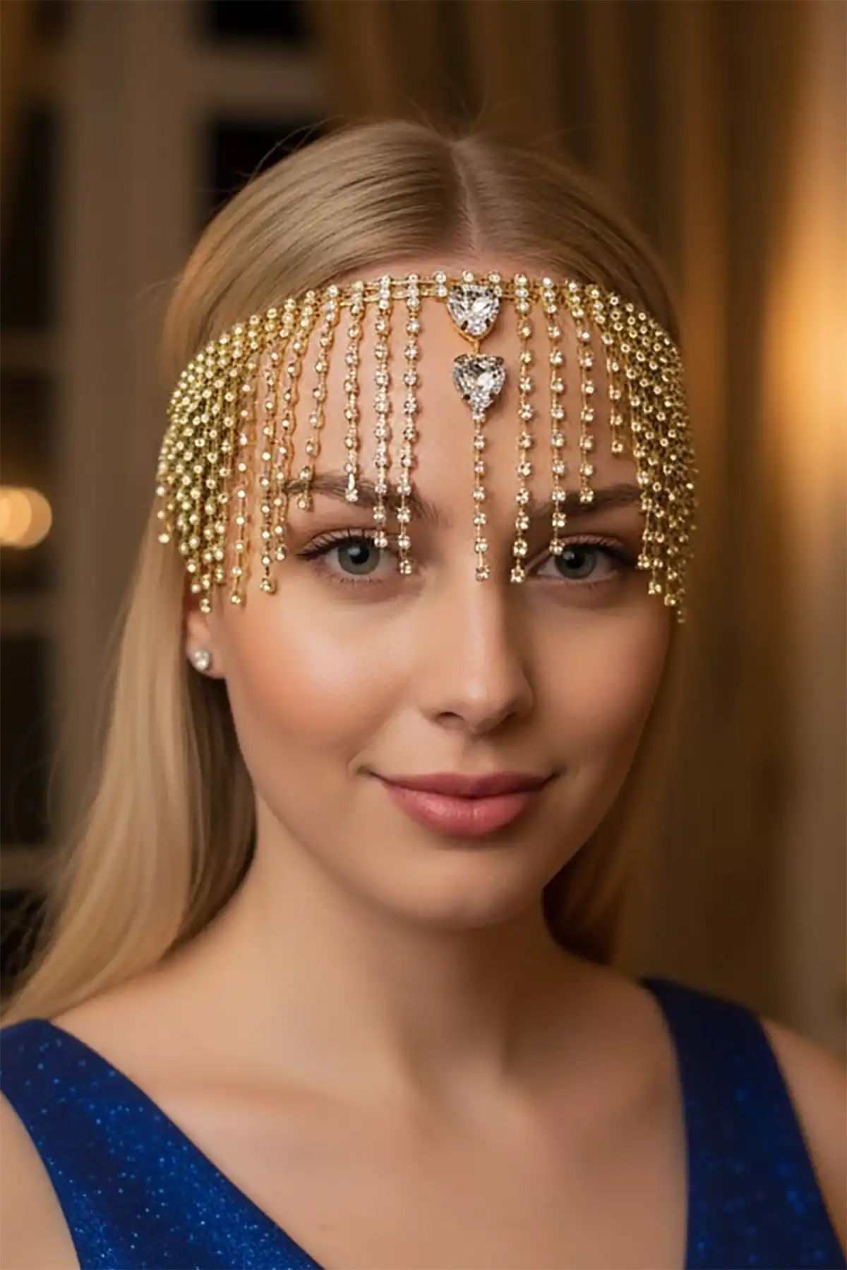 Altın Renk Taş Detaylı Saç Aksesuarı/ Kına Aksesuarı