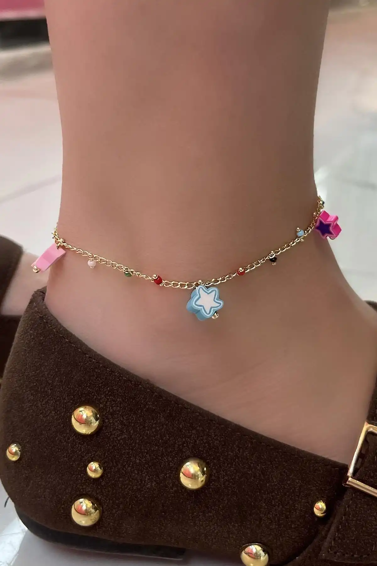 Altın Renk Yıldız Figürlü Boncuk Detaylı YSX Halhal