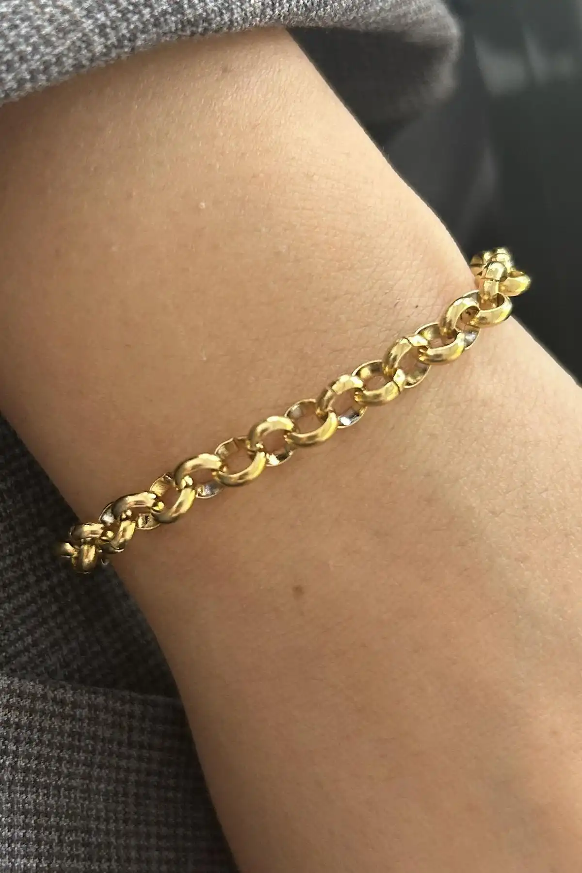 Altın Renk Zincir Çelik Bileklik (Unisex)