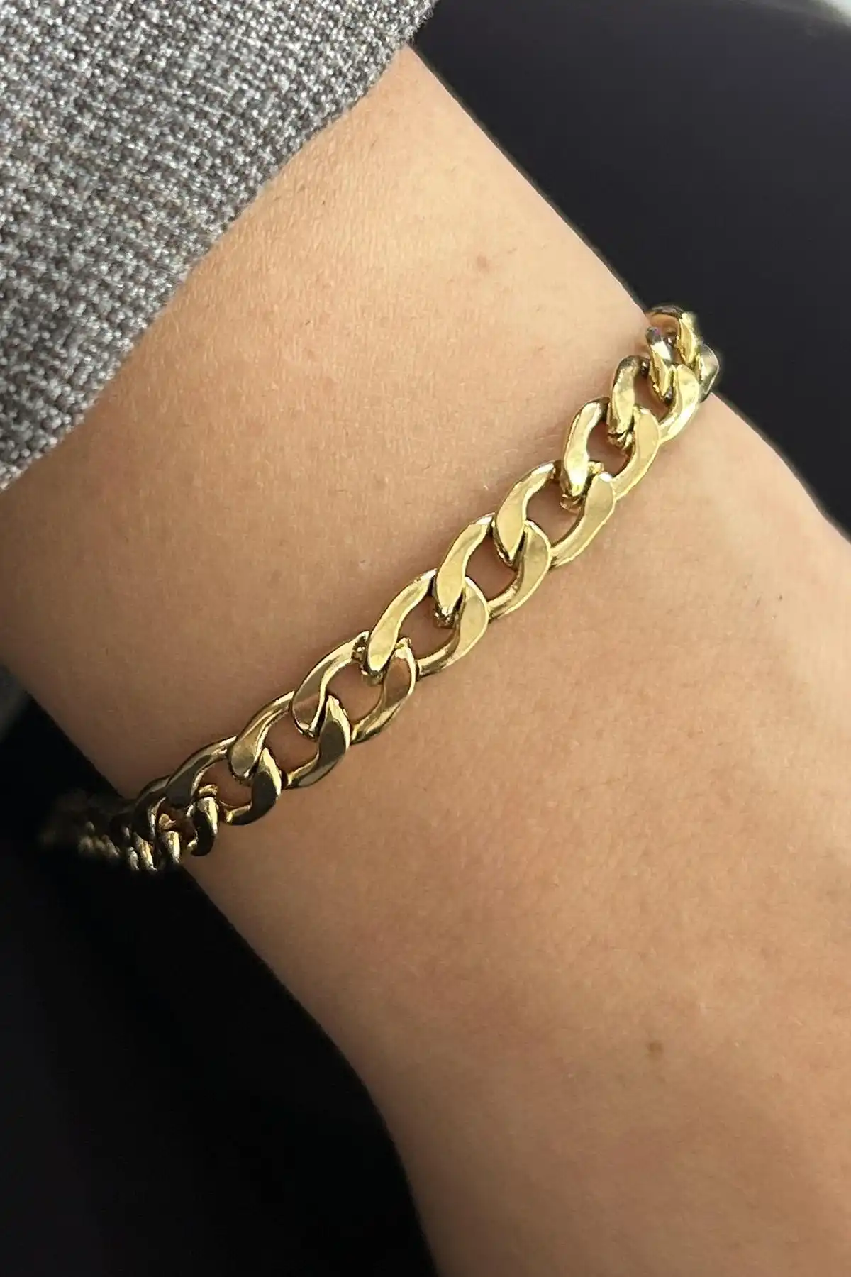 Altın Renk Zincir Çelik Bileklik (Unisex)