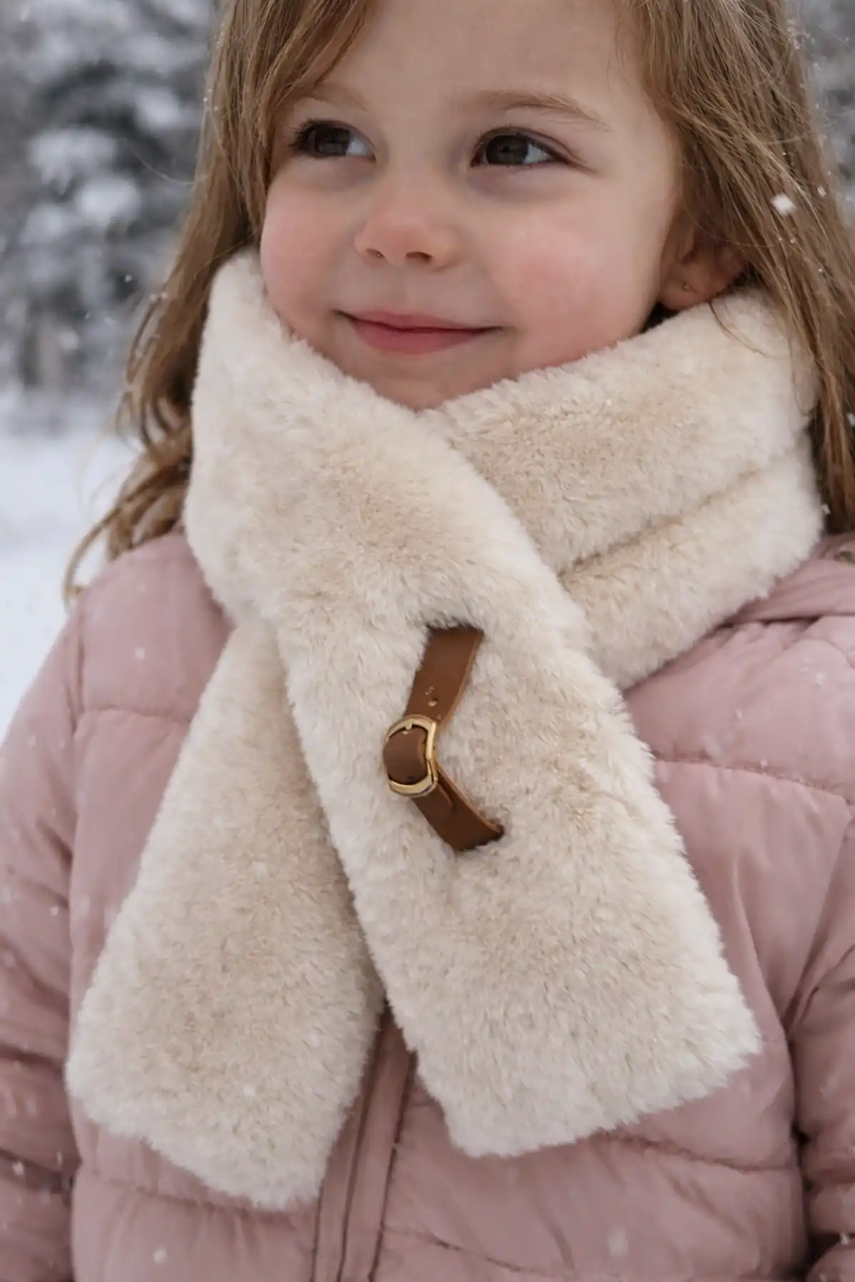 Bej Renk Çocuk Peluş Atkı