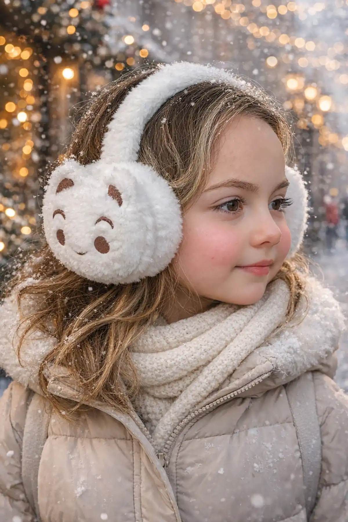 Beyaz Renk Ayıcık Figürlü Peluş Kulaklık