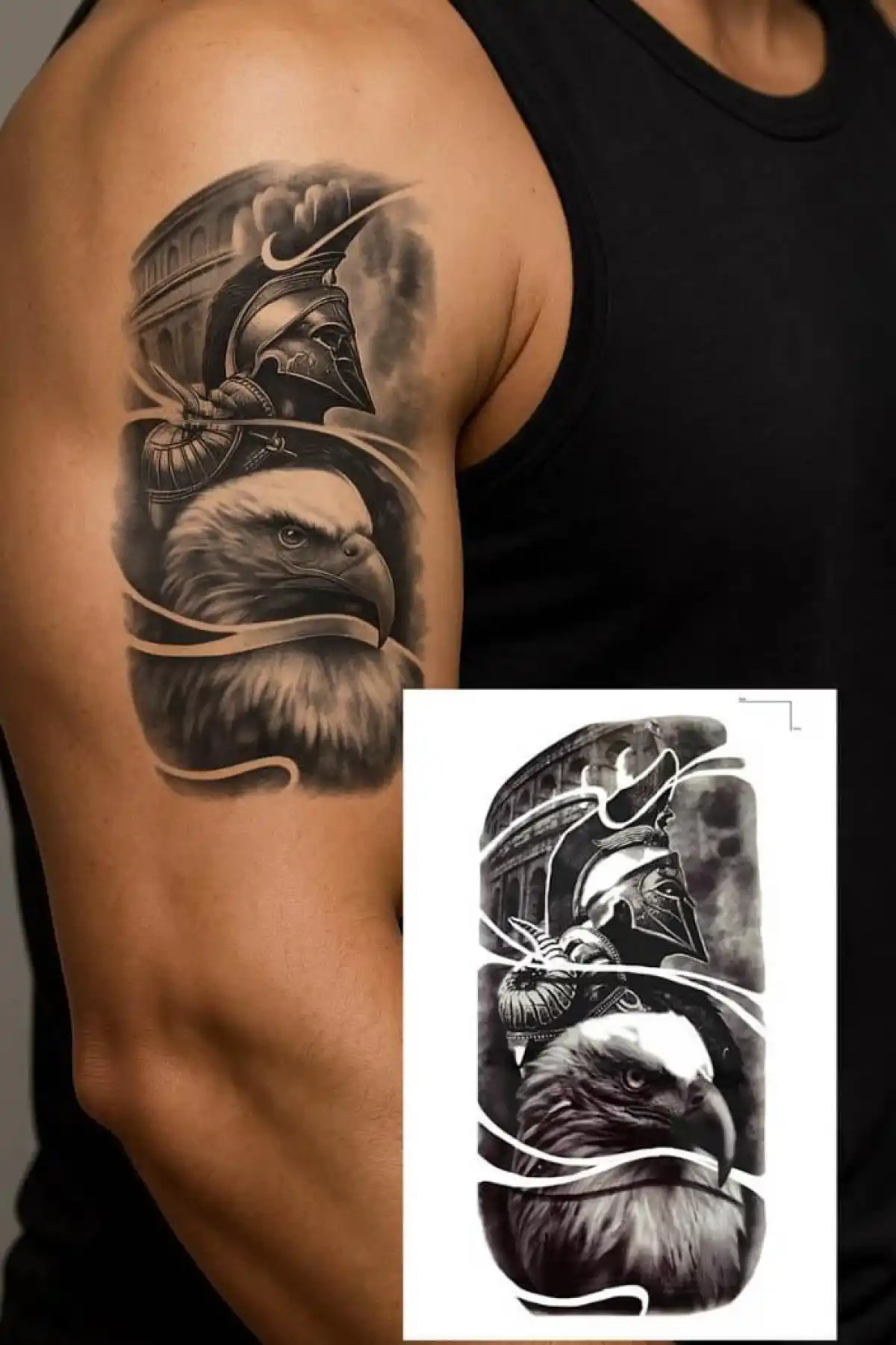 Geçici Gladyatör Ve Kartal Figürlü Dövme Tattoo