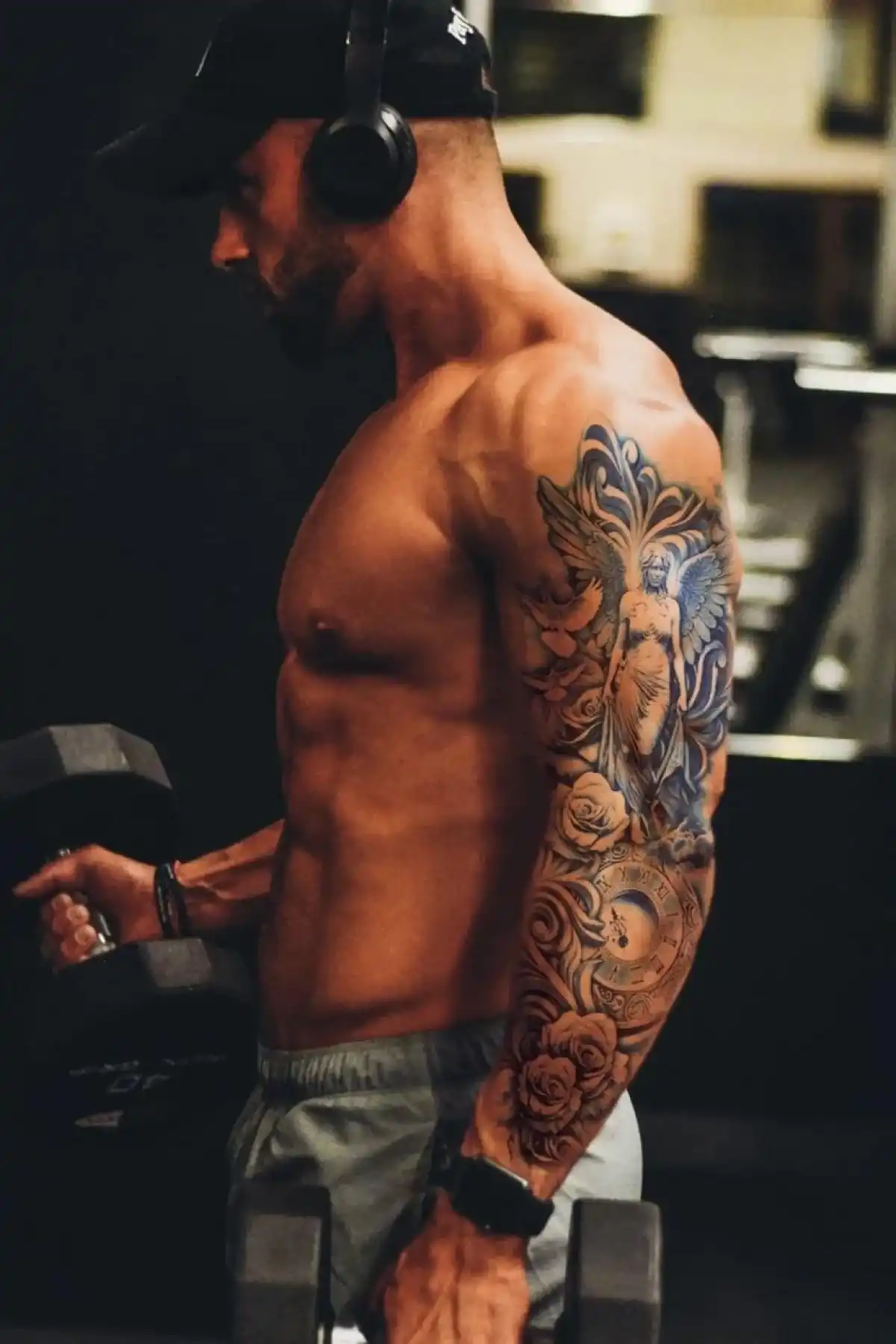 Geçici Kanatlı Melek Ve Çiçek Kol Dövme Tattoo