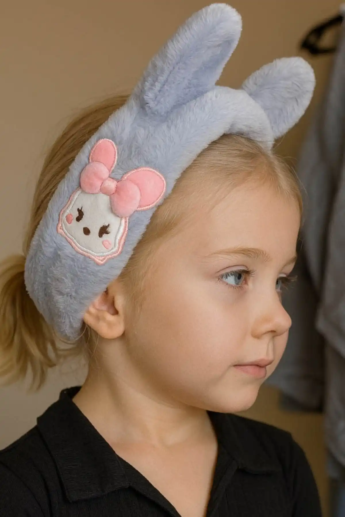 Gri Renk Ayıcık Figürlü Çocuk Peluş Kulaklık