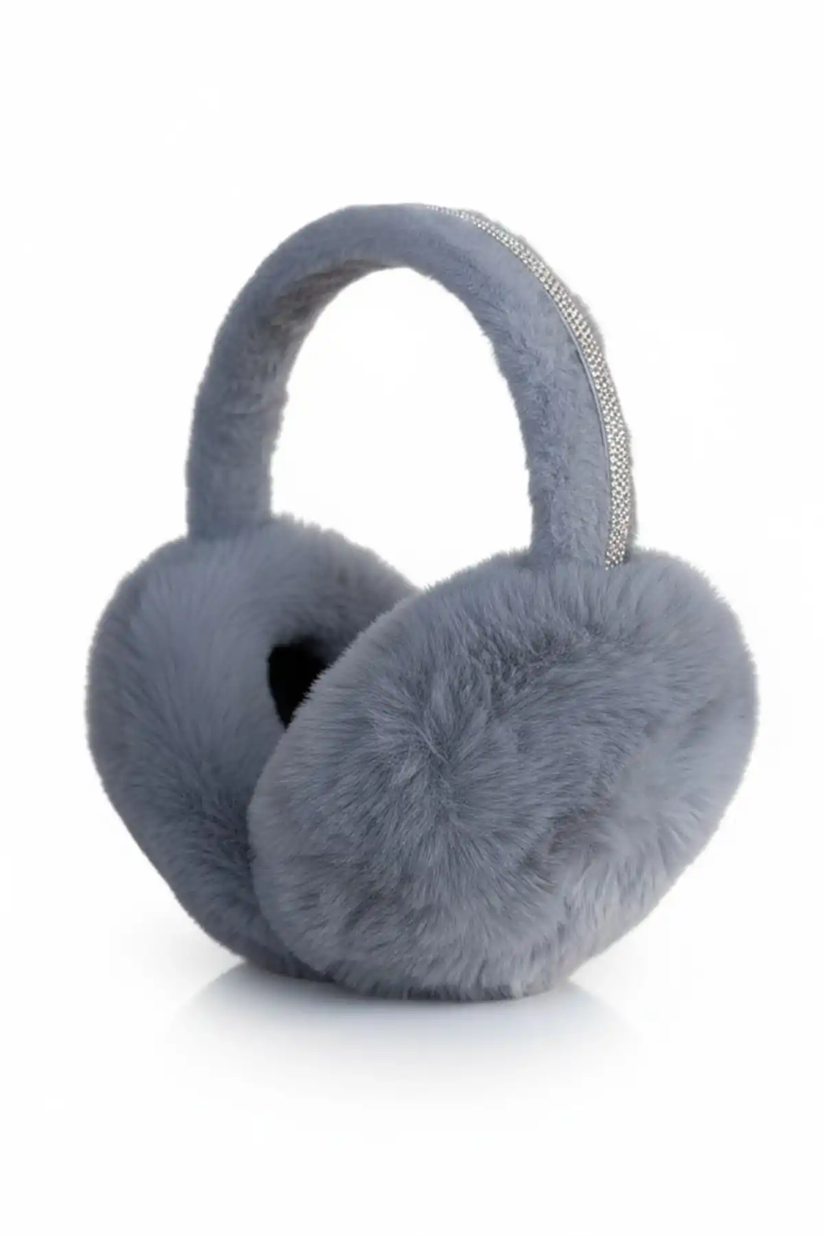 Gri Renk Taş Detaylı Peluş Kulaklık