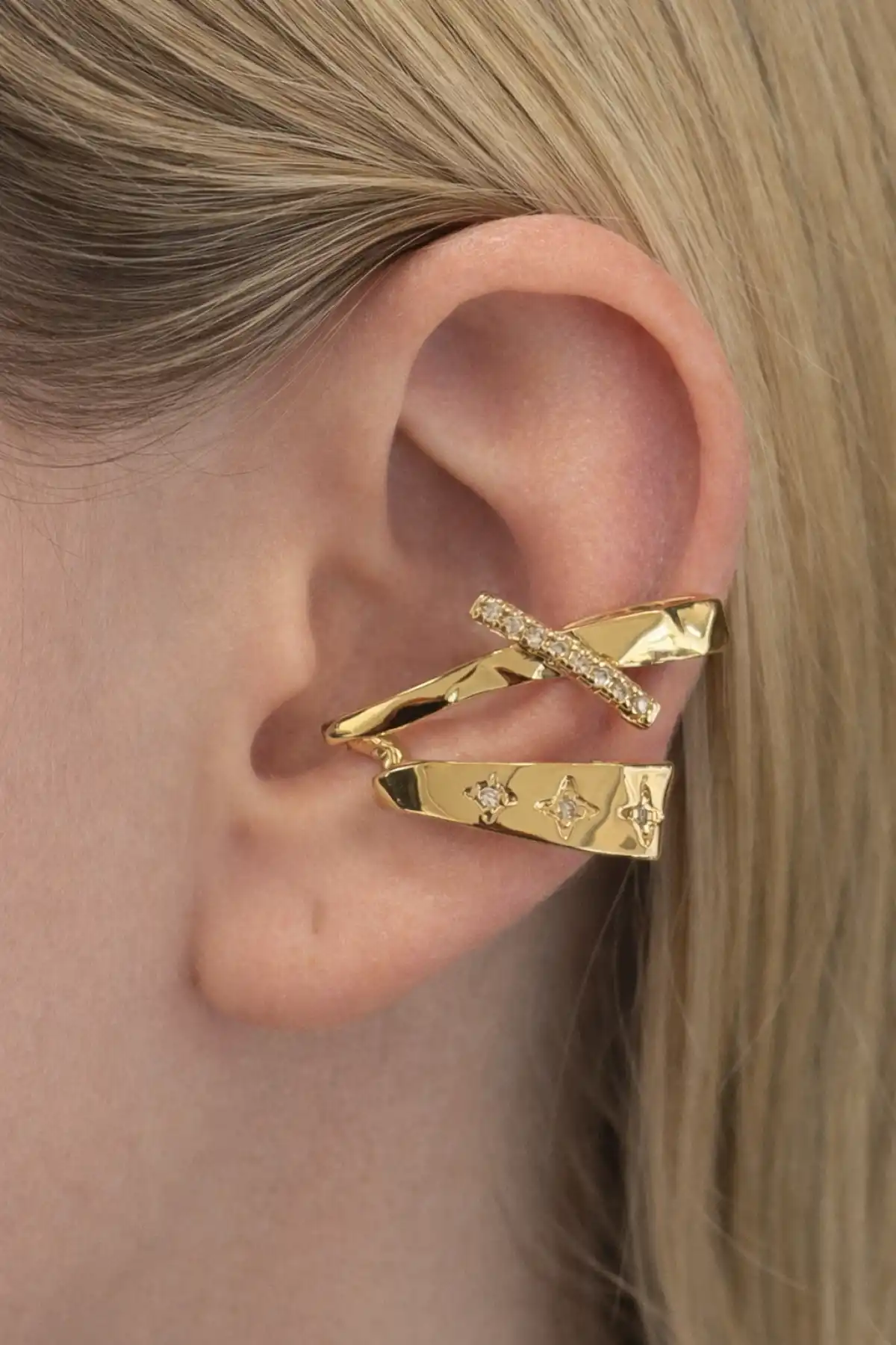 Gümüş Renk 14K Altın Kaplama TX Ear Cuff (Tek)