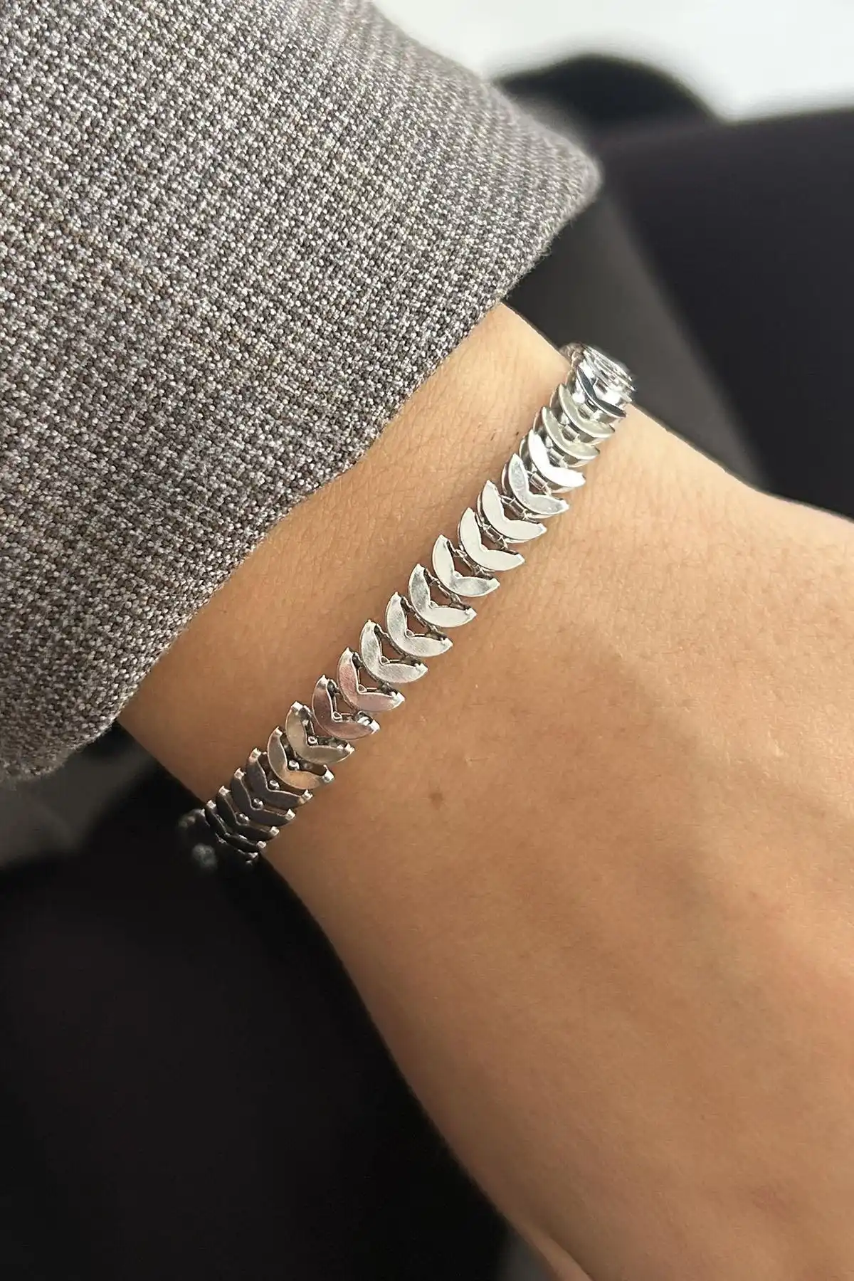 Gümüş Renk Balık Sırtı Çelik Bileklik (Unisex)