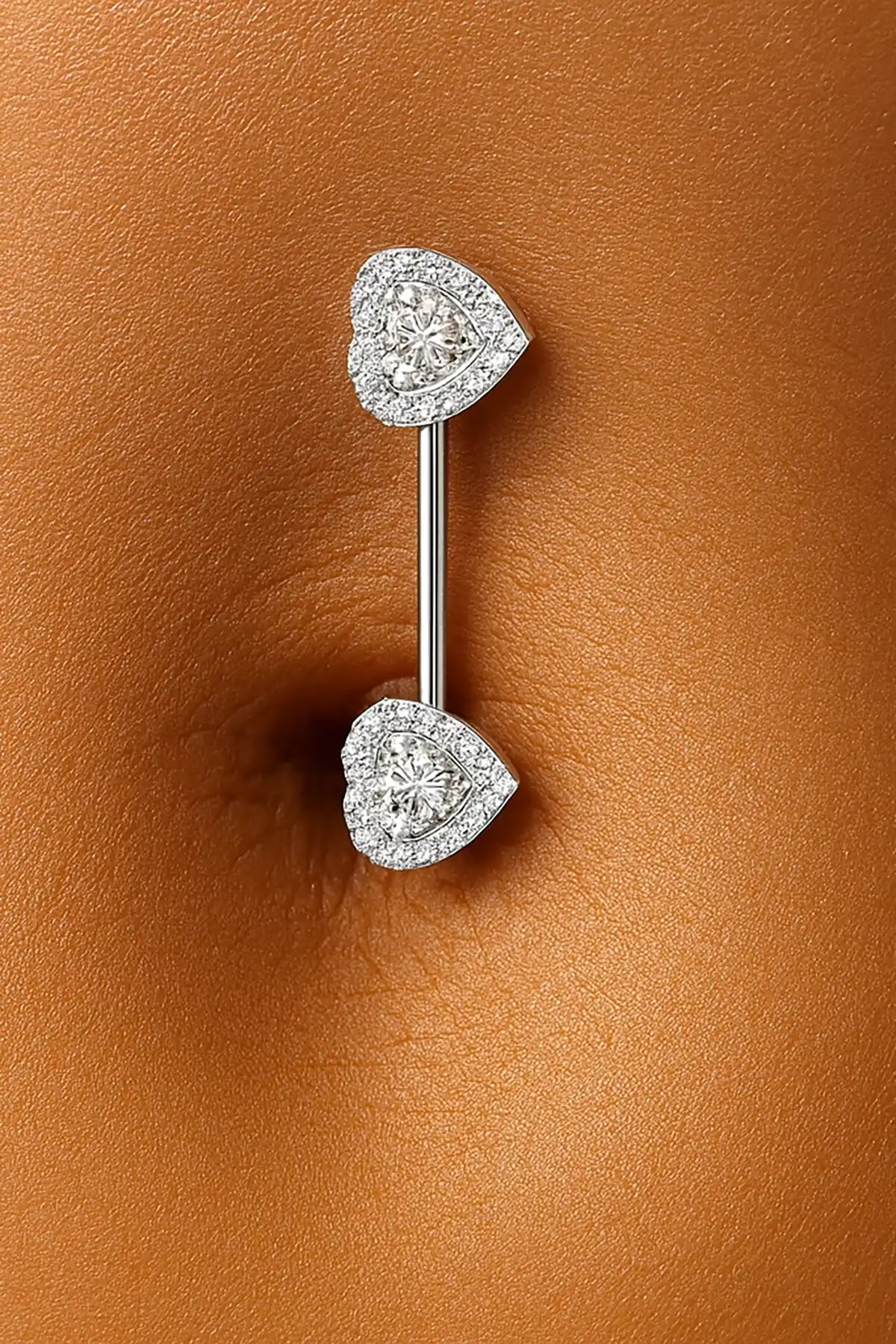 Gümüş Renk Kalp Figürlü Cerrahi Çelik Göbek Piercing