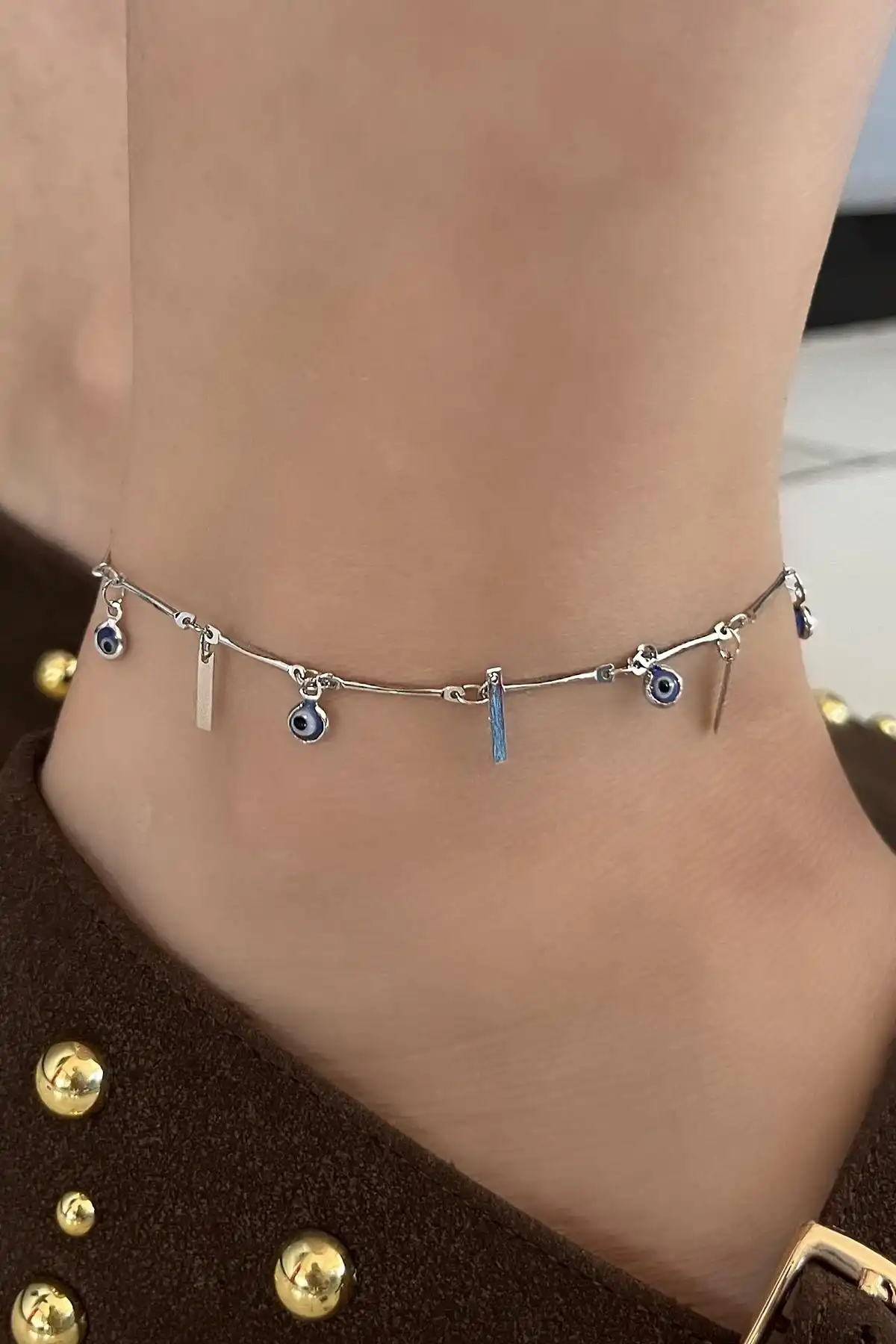 Gümüş Renk Nazar Boncuğu Figürlü  YSX Halhal