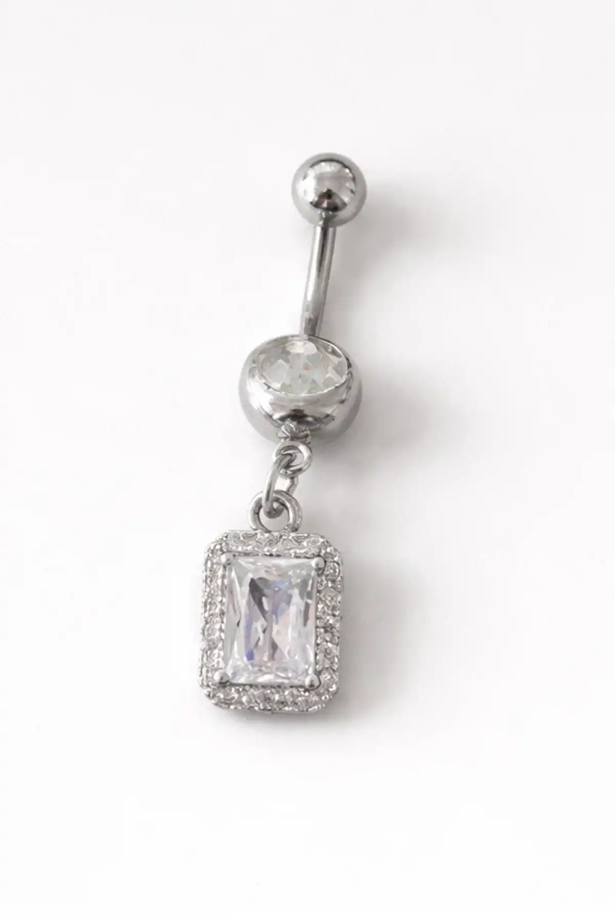 Gümüş Renk Taşlı Cerrahi Çelik Göbek Piercing