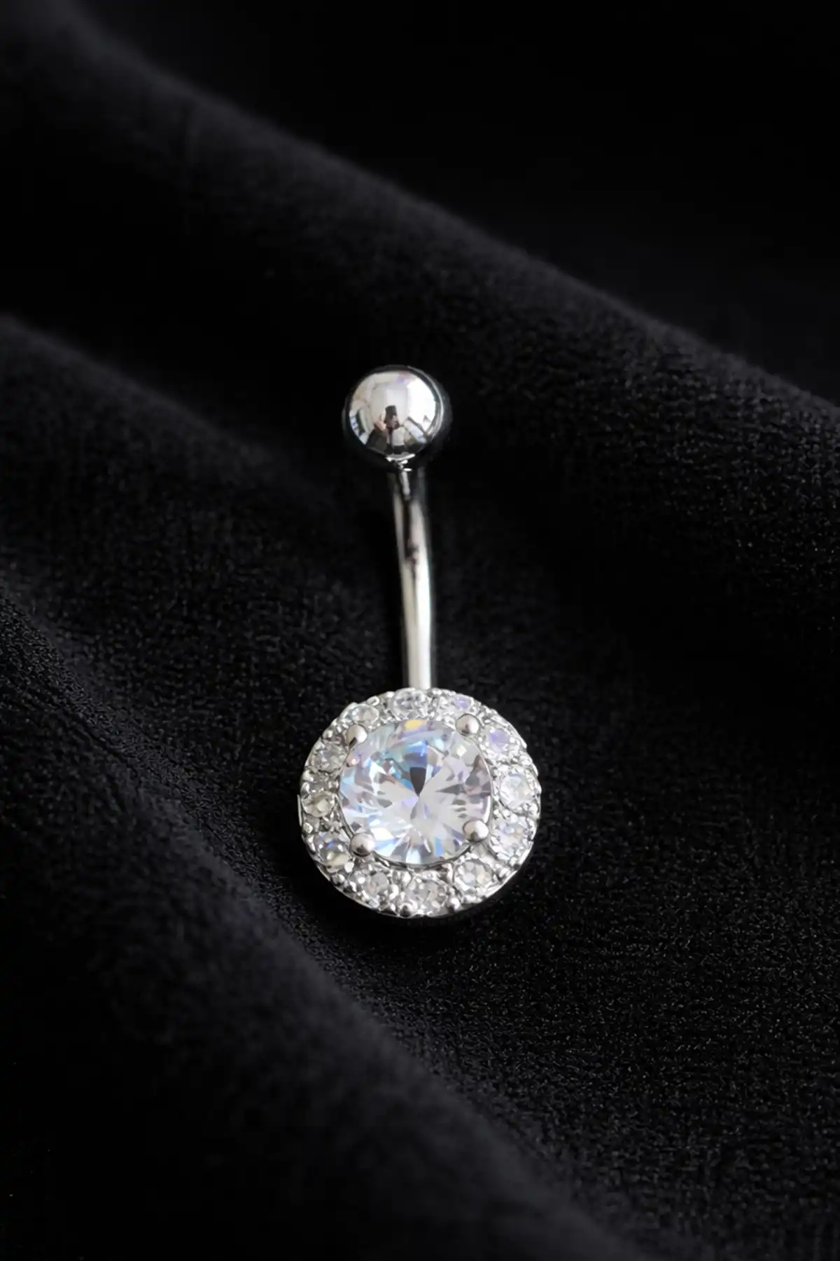 Gümüş Renk Taşlı Cerrahi Çelik Göbek Piercing