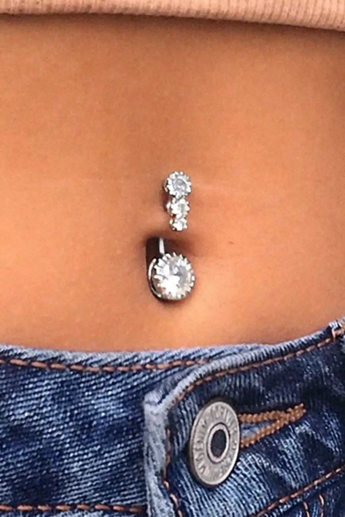 Gümüş Renk Taşlı Cerrahi Çelik Göbek Piercing