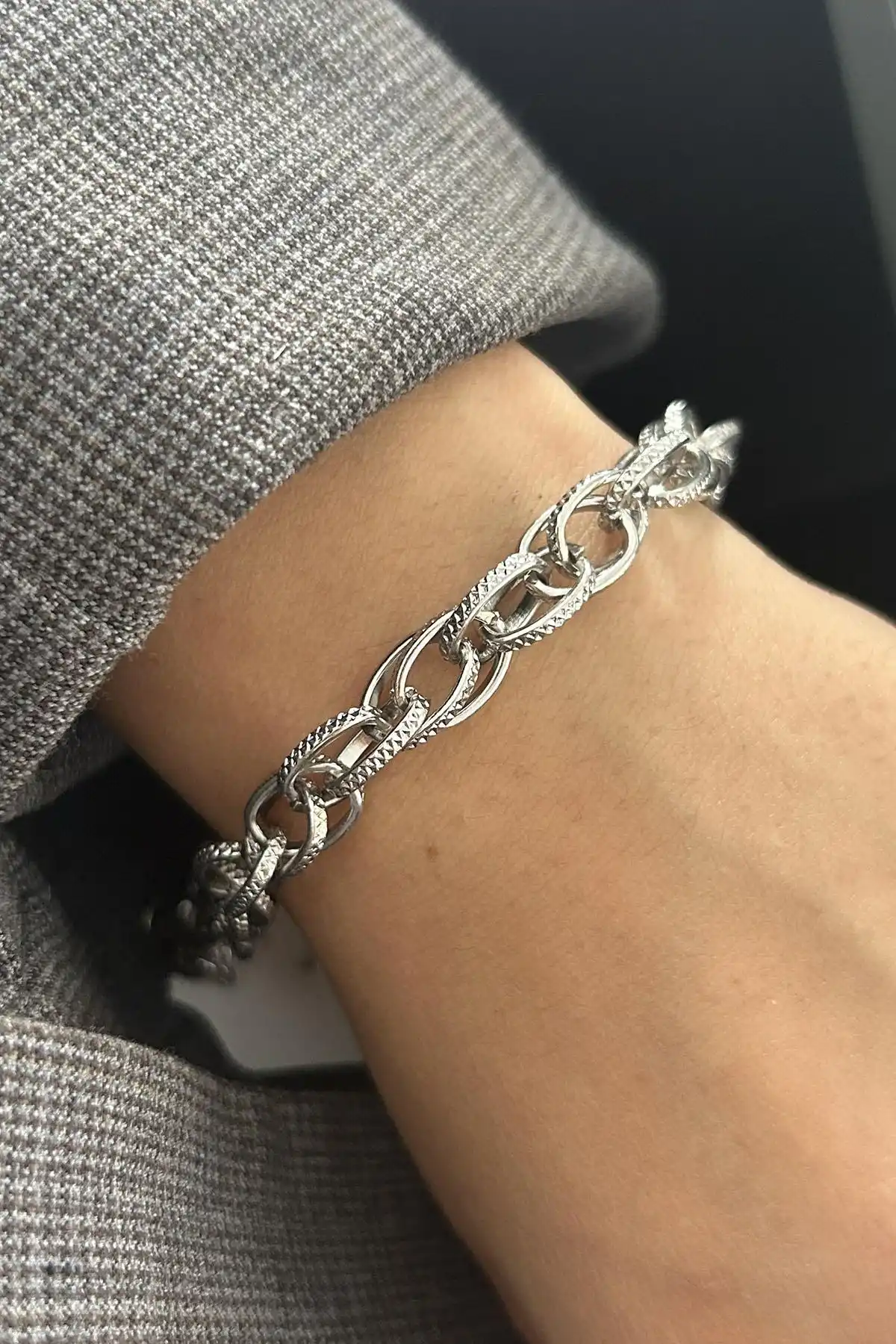 Gümüş Renk Zincir Çelik Bileklik (Unisex)