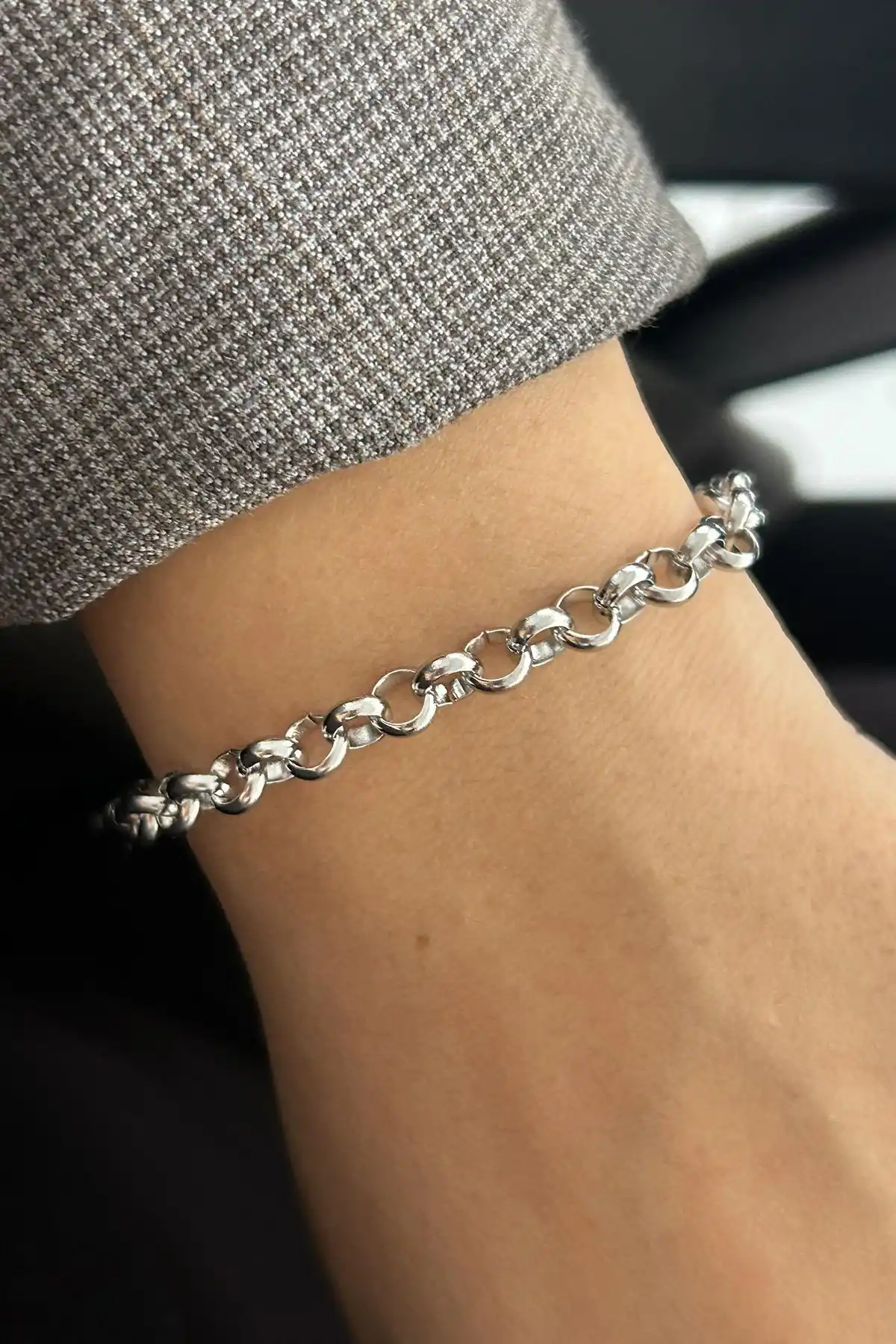 Gümüş Renk Zincir Çelik Bileklik (Unisex)