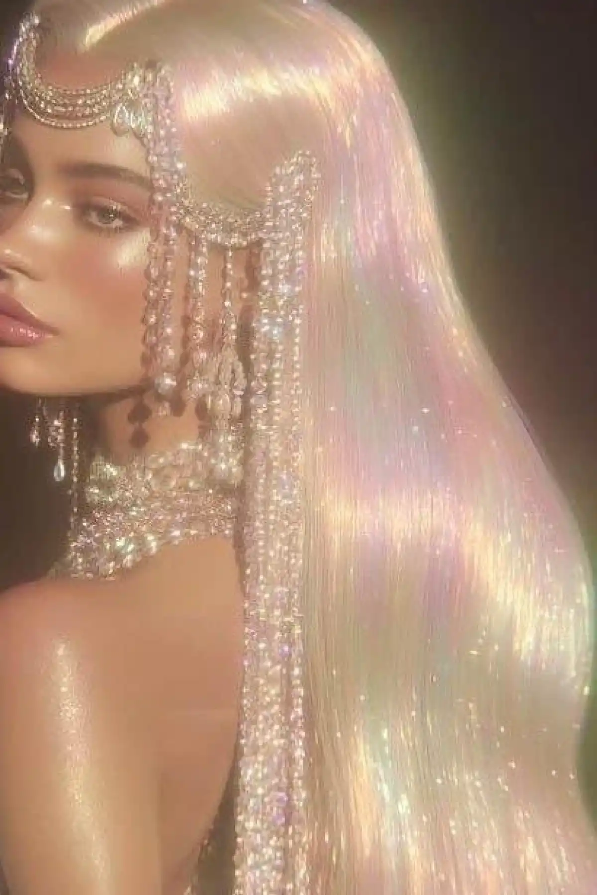 Hologramlı Yan Postiş Hair Tinsel Shiny Hair (50 Cm)