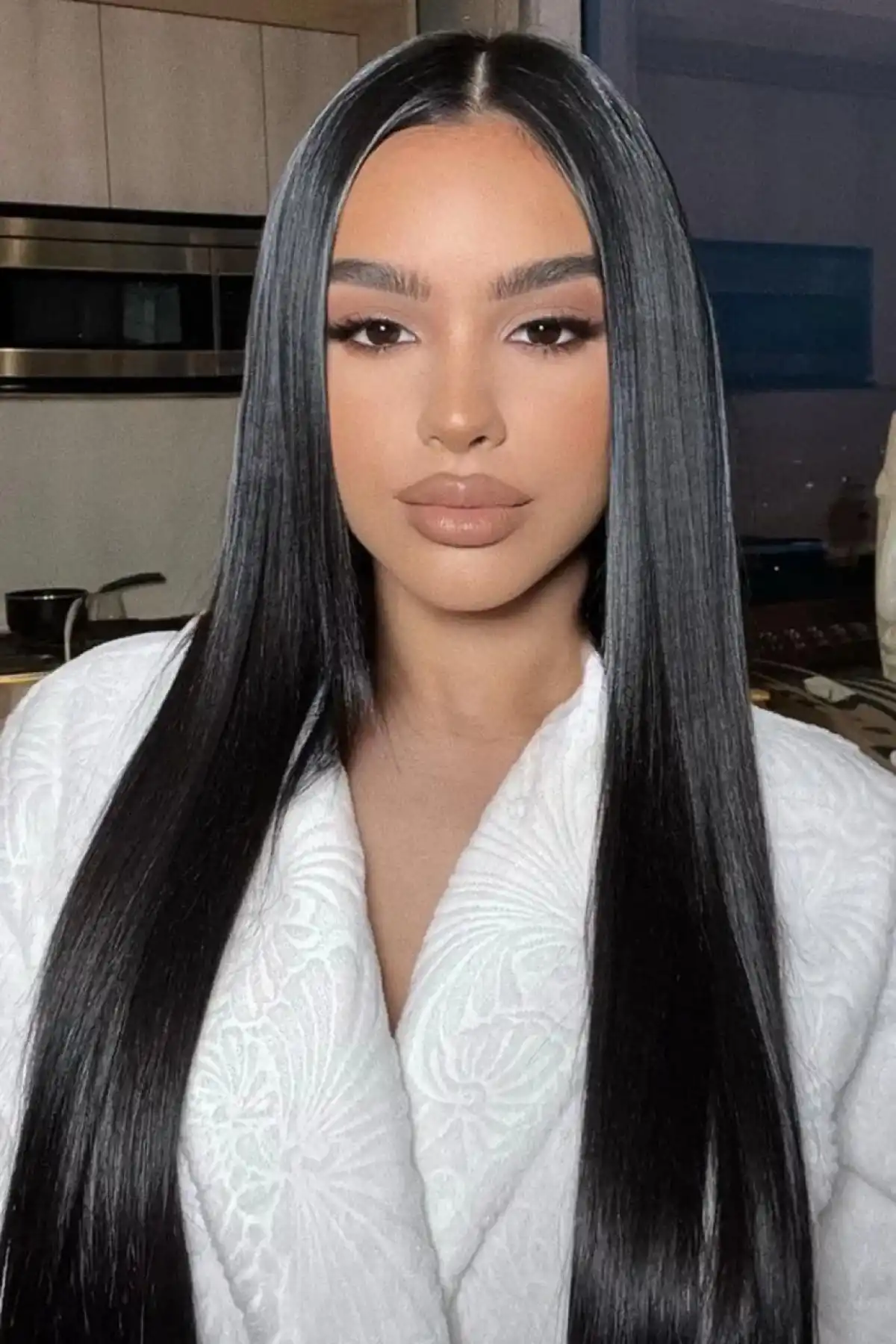 Isıya Dayanıklı Yarımay Çıt Çıt Saç - 1B - Siyah - Düz - 60 Cm - 110 Gr (Zeynep)