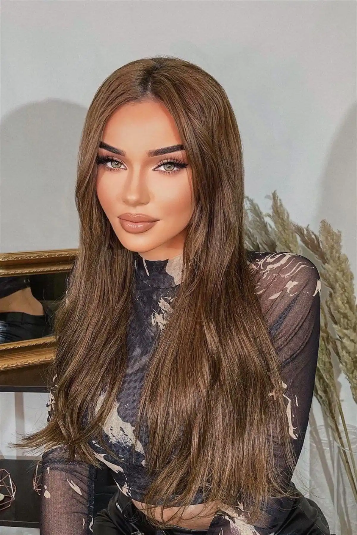 Isıya Dayanıklı Yarımay Çıt Çıt Saç - SH6D- Fındık Kahve - Düz - 60 Cm - 110 Gr (Pınar)