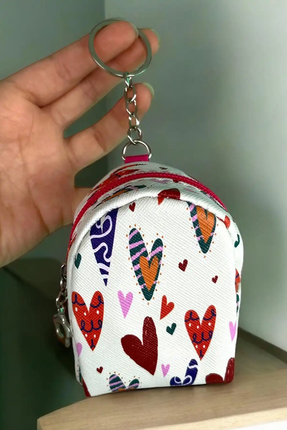 Karışık Renk Kalp Figürlü Anahtarlık /Cüzdan