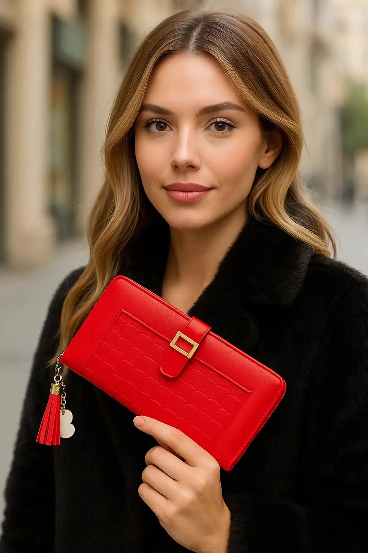 Kırmızı Renk Deri Kadın Cüzdan