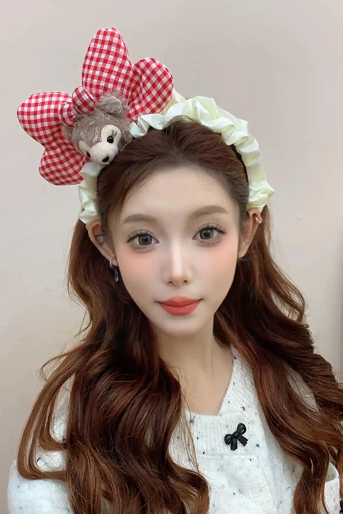 Kırmızı Renk Hayvan Figürlü Peluş Kurdele Taç