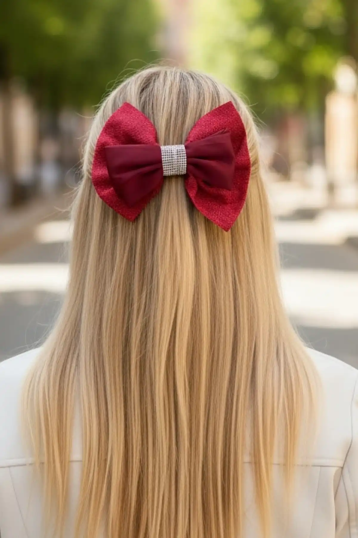 Kırmızı Renk Taş Detaylı Kurdele Otomat Toka