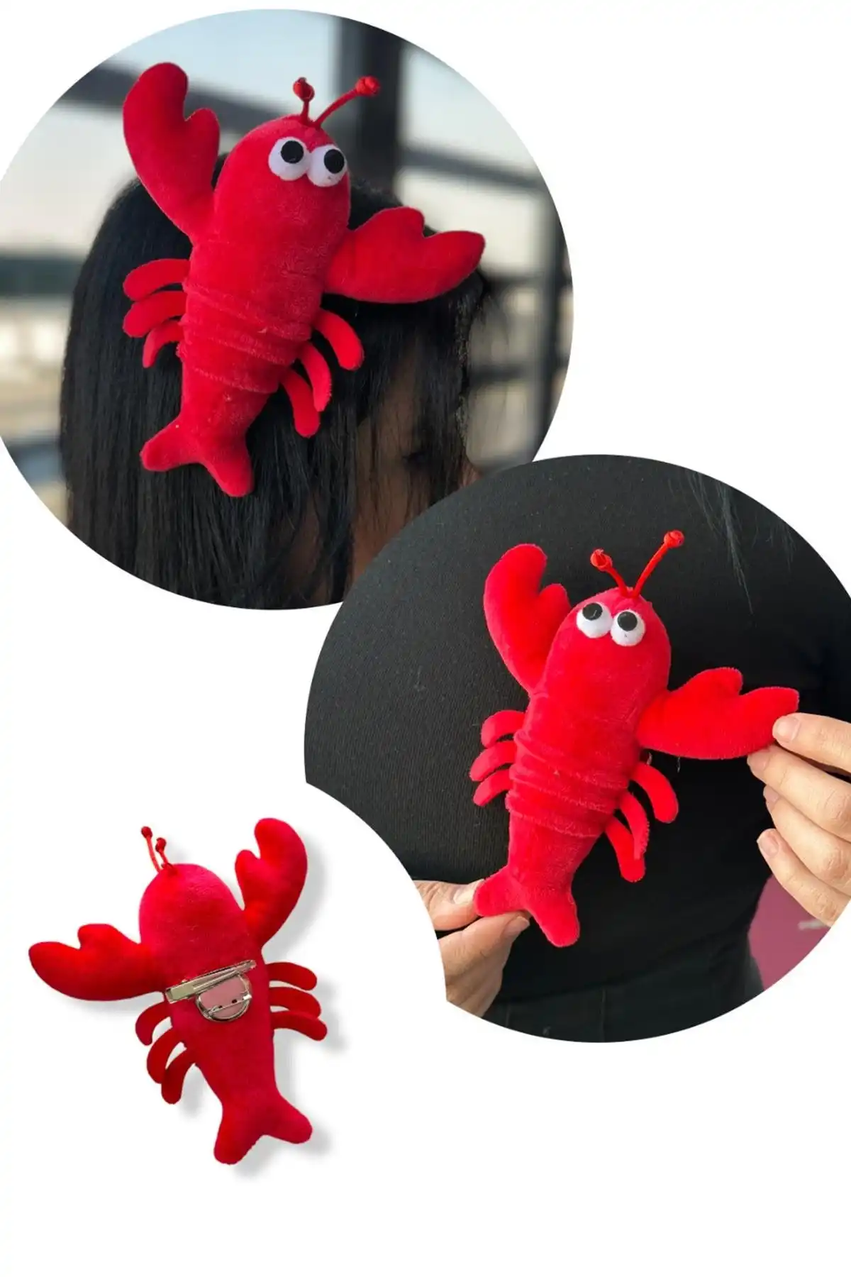 Kırmızı Renk Yengeç Figürlü Rozet/ Toka