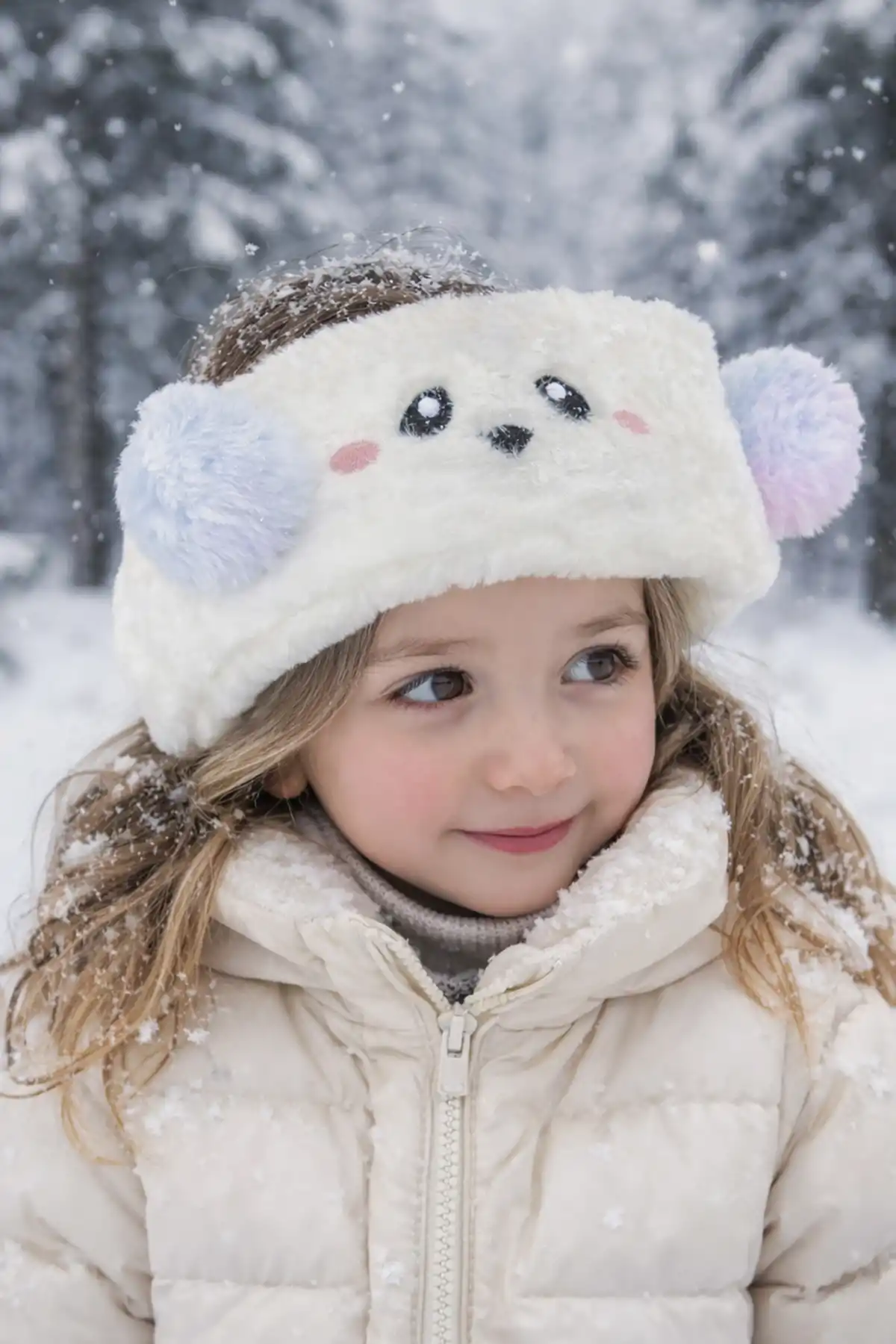 Krem Renk Ayıcık Figürlü Peluş Kulaklık