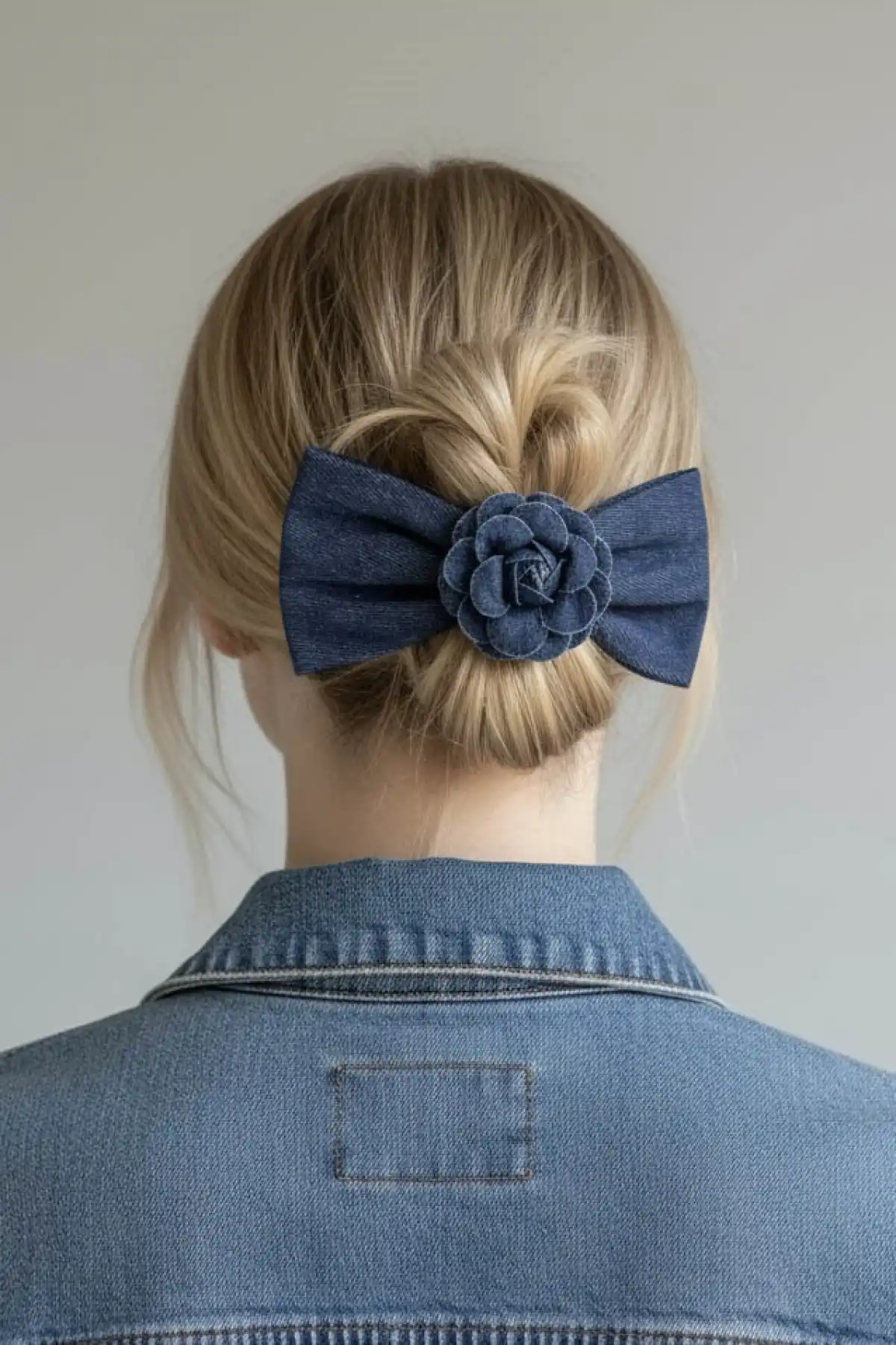 Lacivert Renk Kurdele Figürlü Çiçek Detaylı Otomat Toka