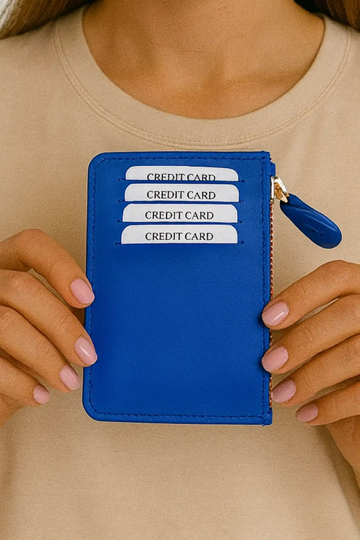 Mavi Renk Deri Kadın Cüzdan/ Kartlık