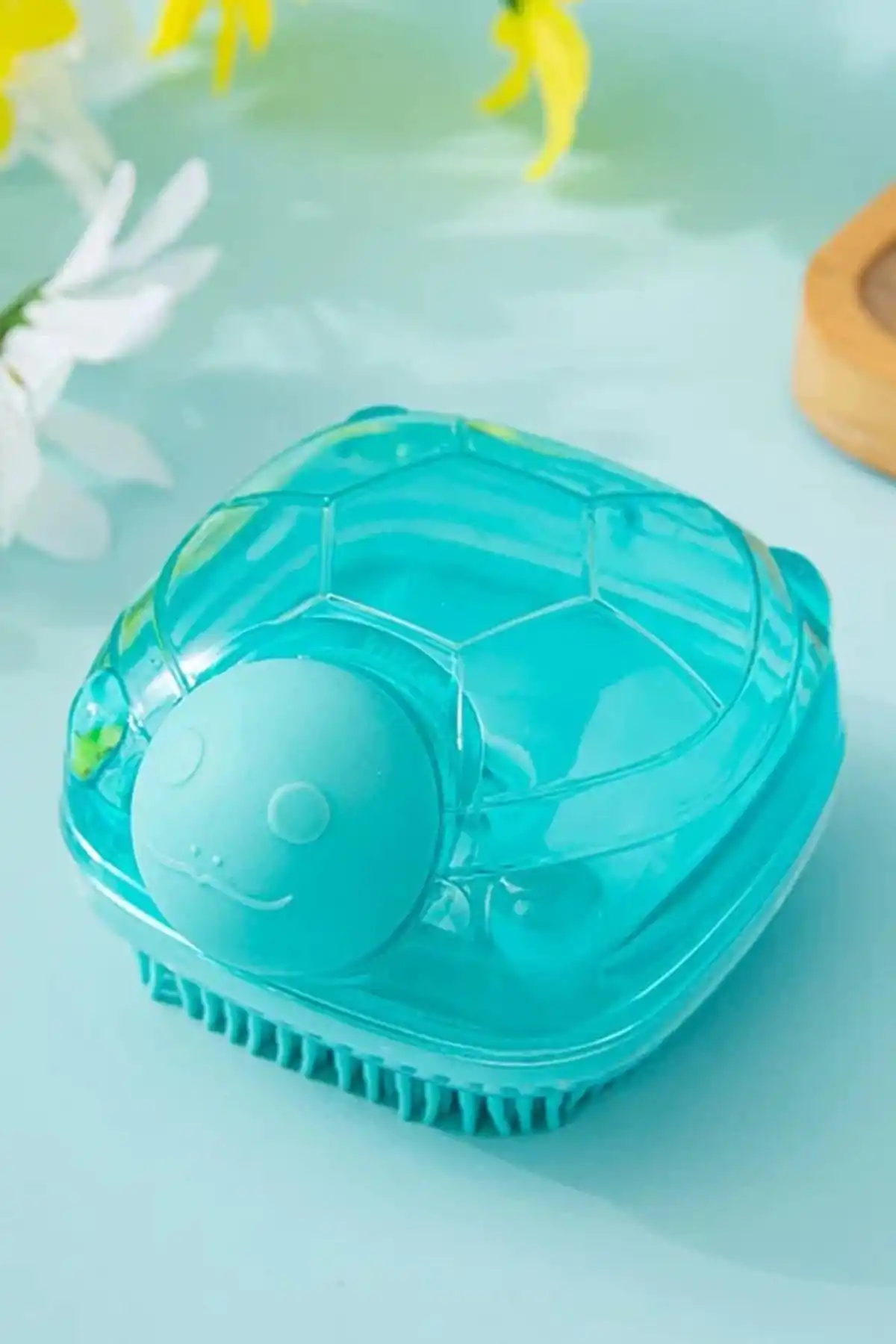 Mavi Renk Kaplumbağa Figürlü Saç Diplerine Masaj Yapan Şampuan Hazneli Silikon Saç Yıkama Fırçası