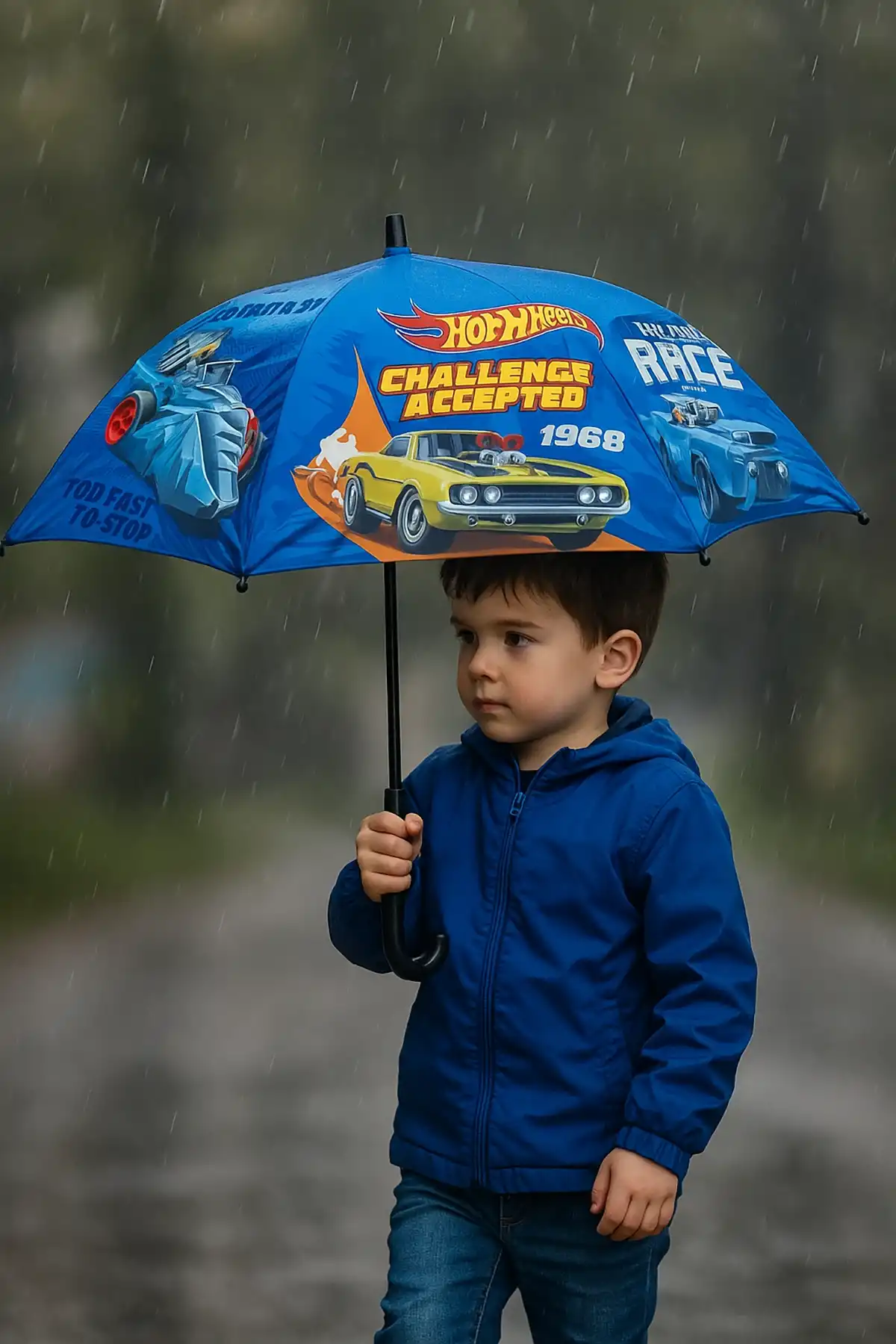 Mavi Renk Karışık Figürlü Kılıflı Çocuk Şemsiye