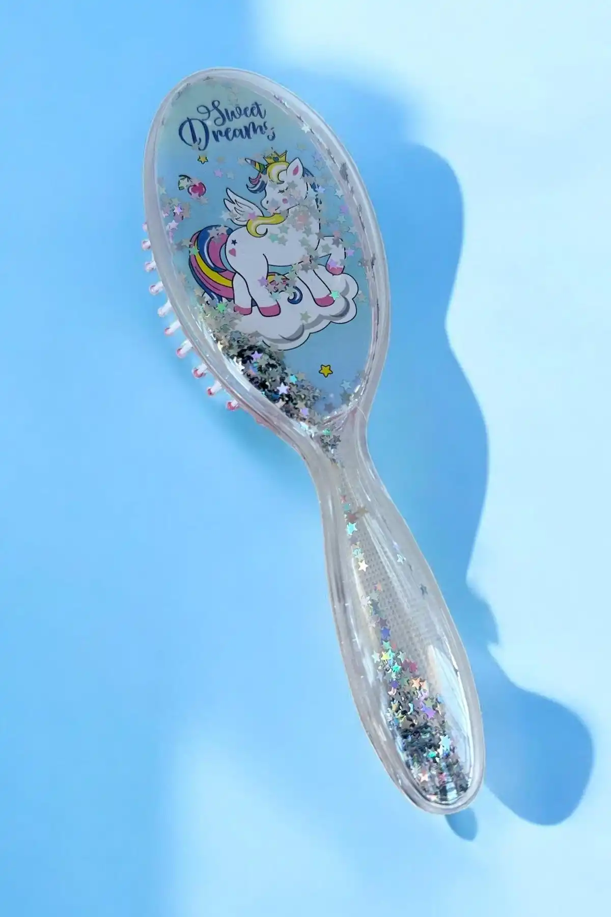 Mavi Renk Unicorn Figürlü Sim Detaylı Saç Fırçası/ Tarak