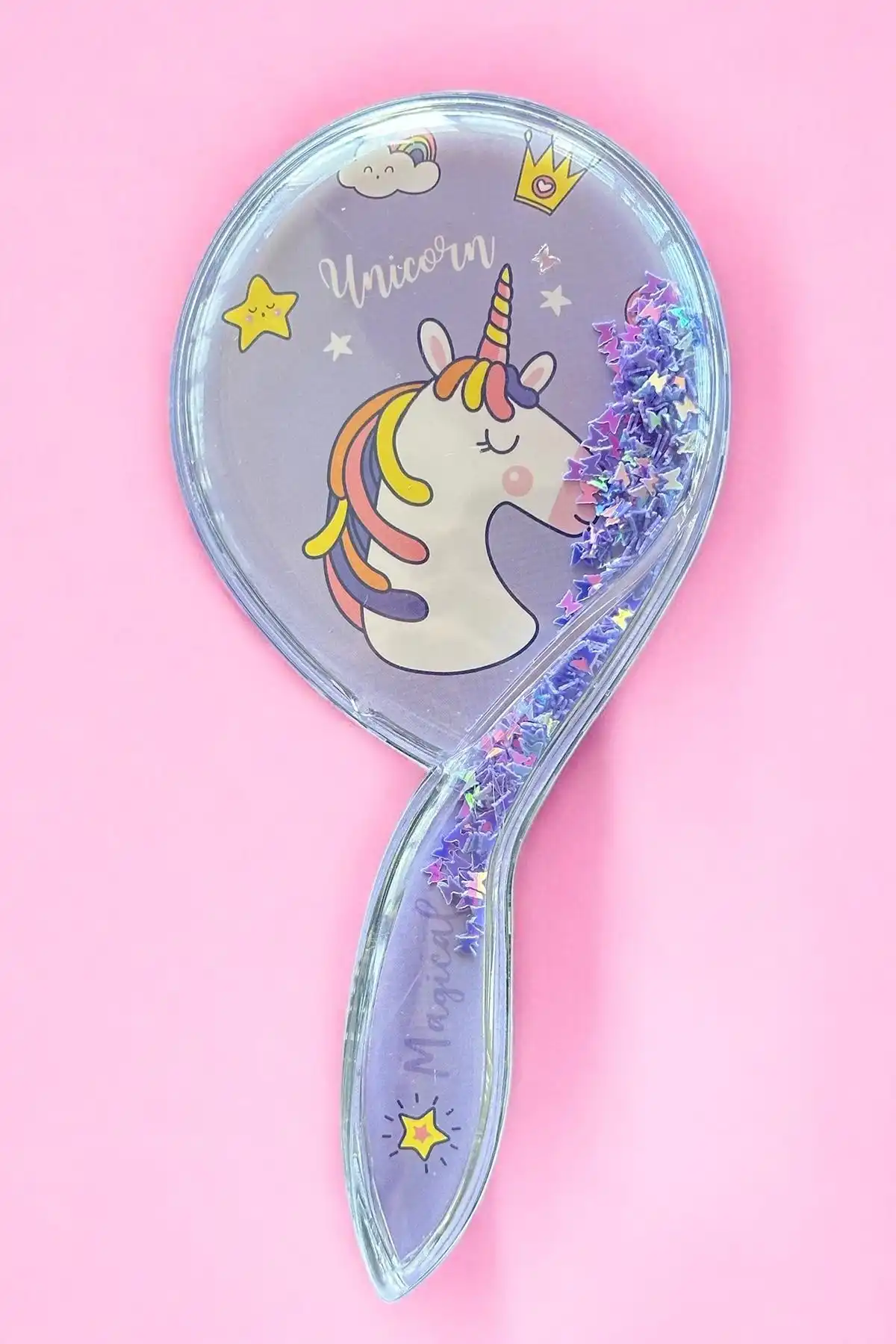 Mor Renk Unıcorn Figürlü Sim Detaylı Saç Tarama Fırçası/ Tarak