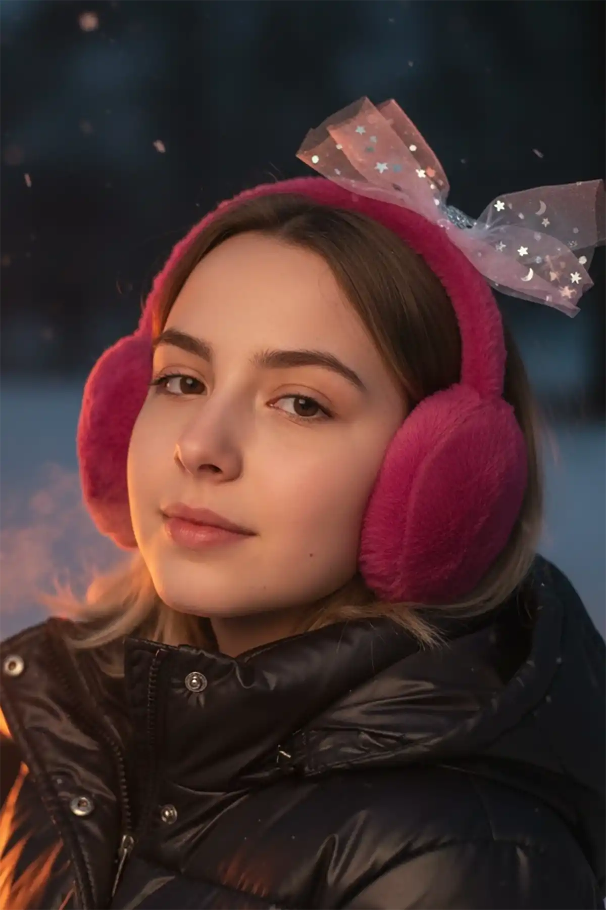 Mürdüm Renk Kurdele Figürlü Peluş Kulaklık