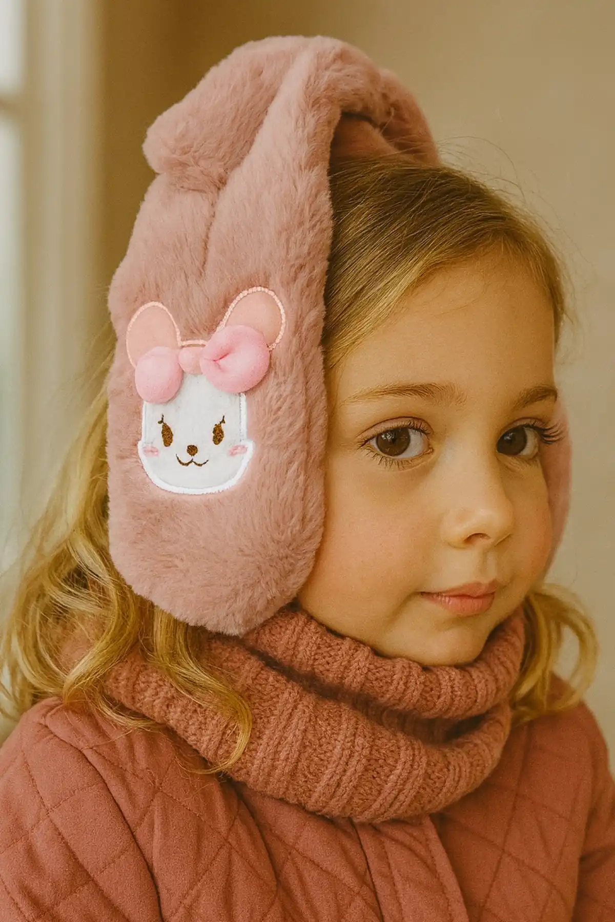 Pembe Renk Ayıcık Figürlü Peluş Çocuk Kulaklık