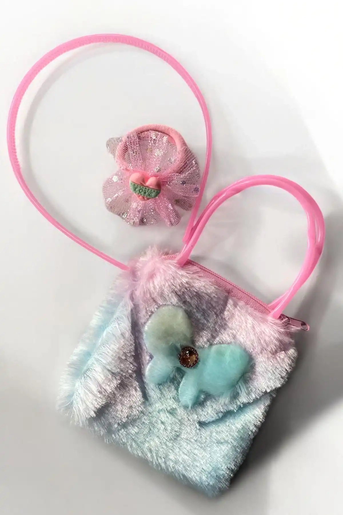 Pembe Renk Çanta/Taç/Havlu Toka Set