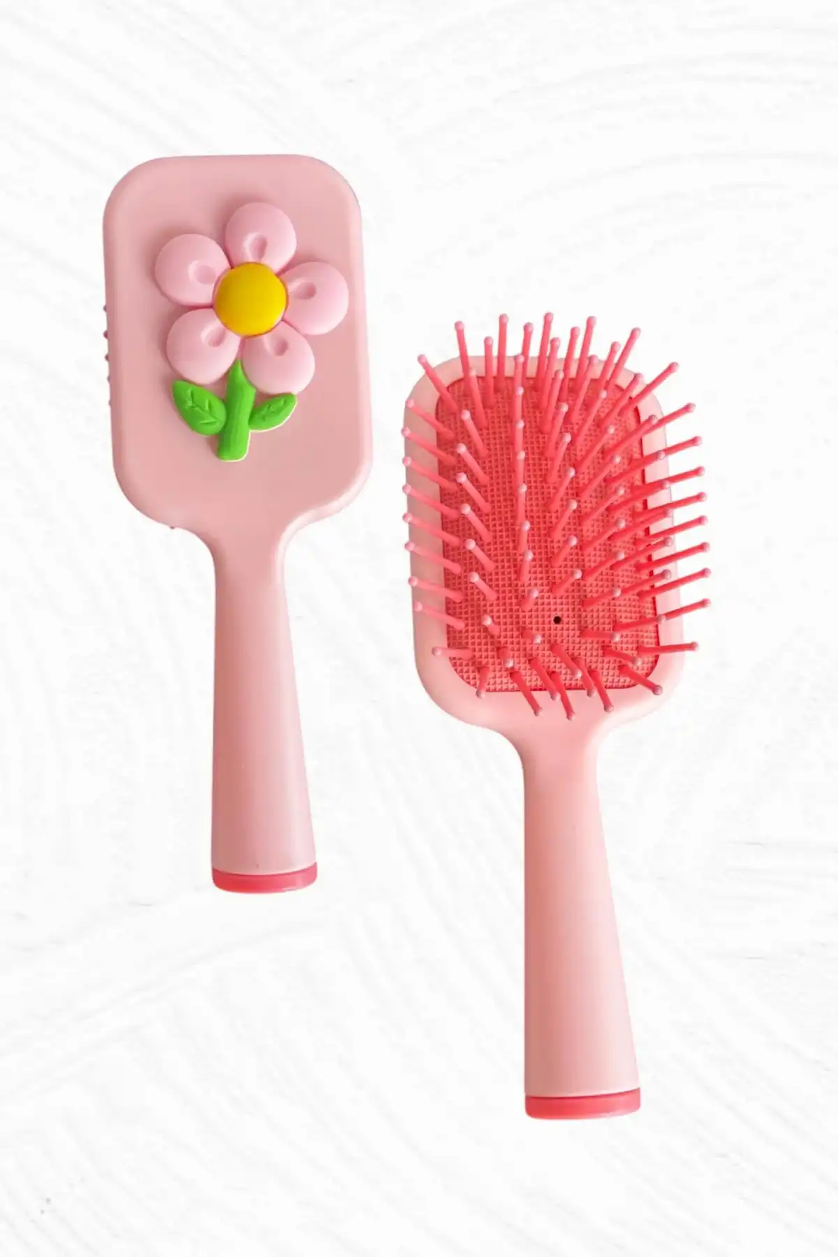 Pembe Renk Çiçek Figürlü Saç Fırçası/ Tarak