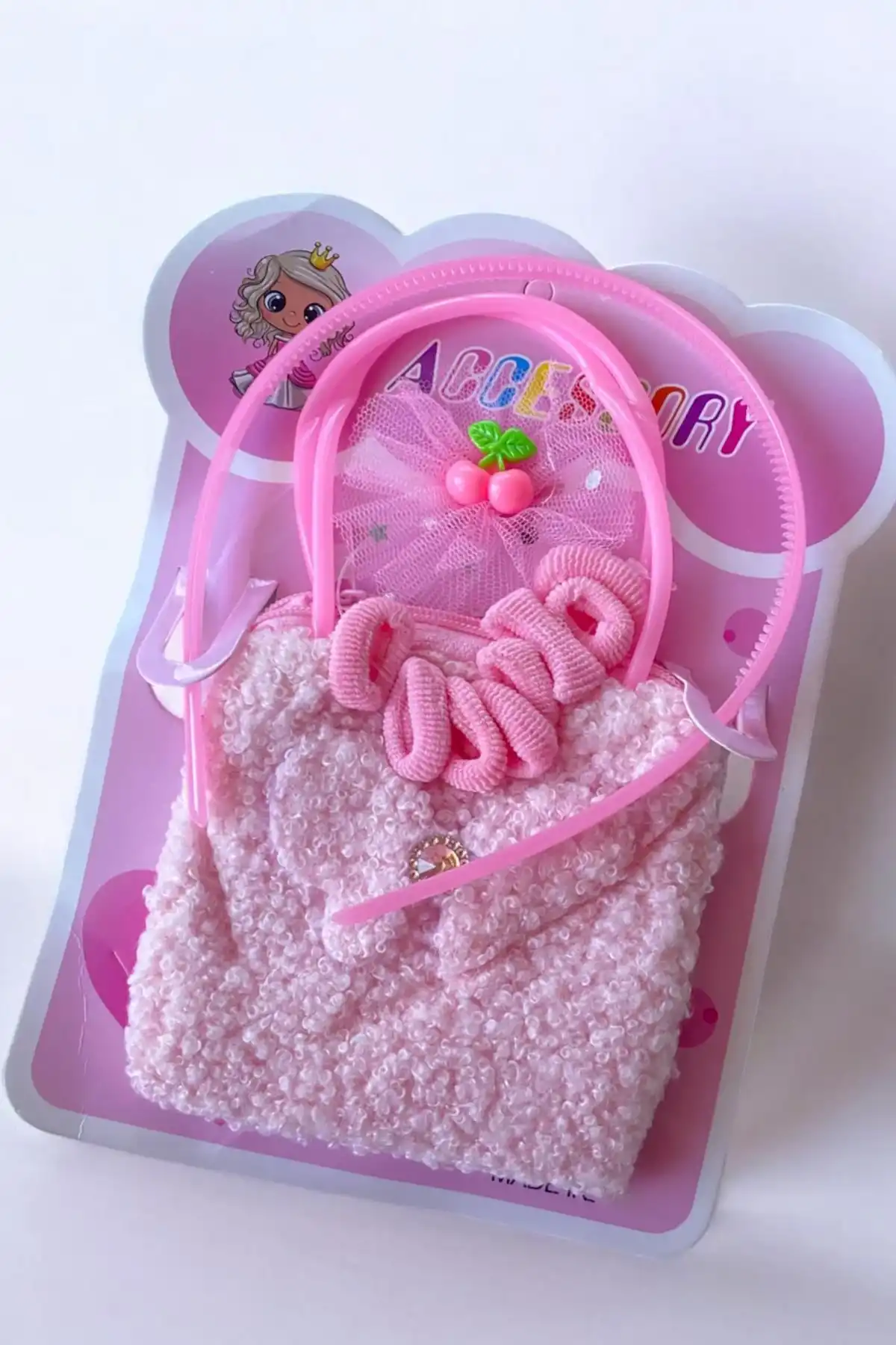 Pembe Renk Çocuk Çanta Toka Taç Set