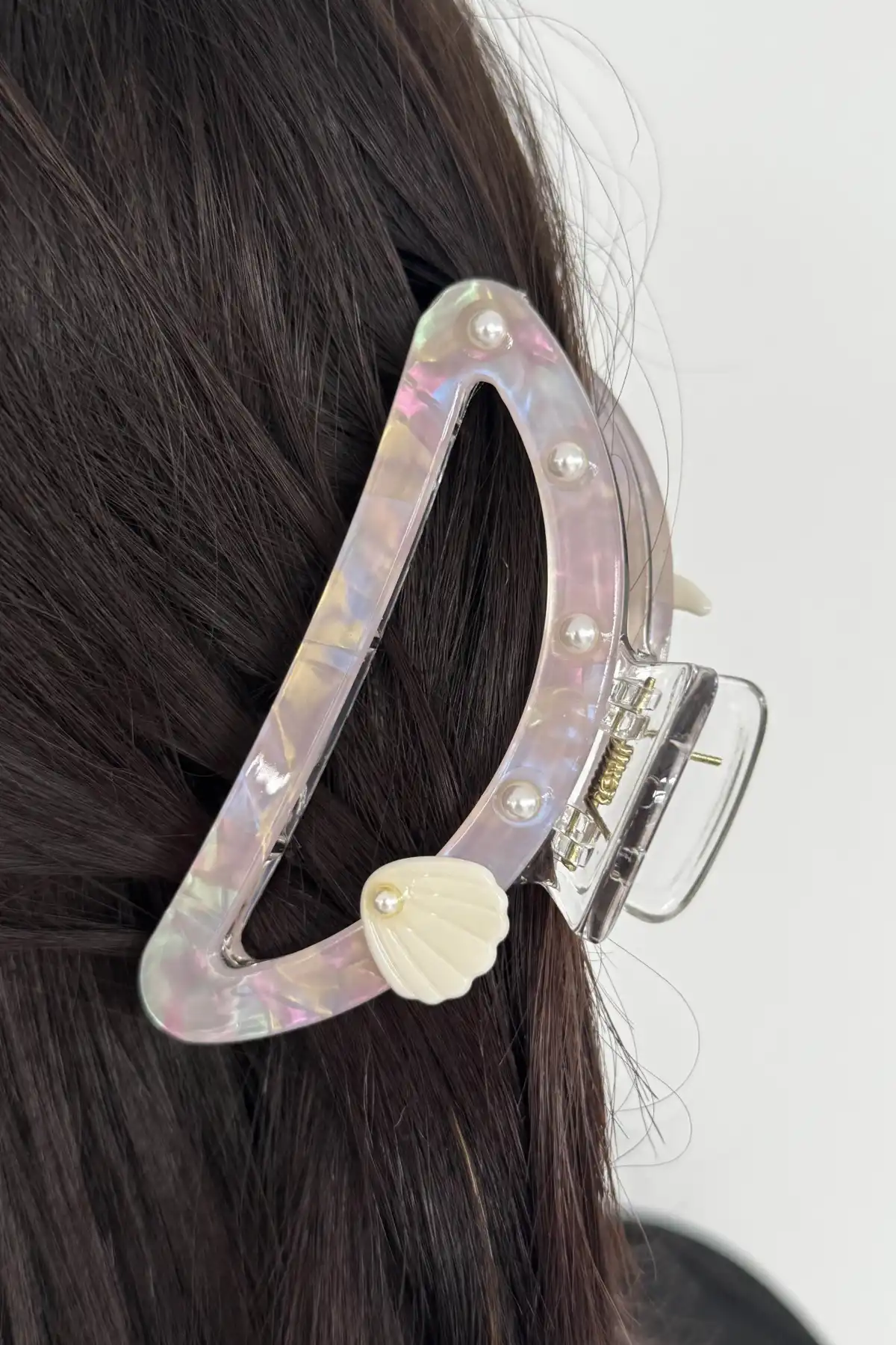 Pembe Renk Deniz Kabuğu Figürlü Kemik Mandal Toka