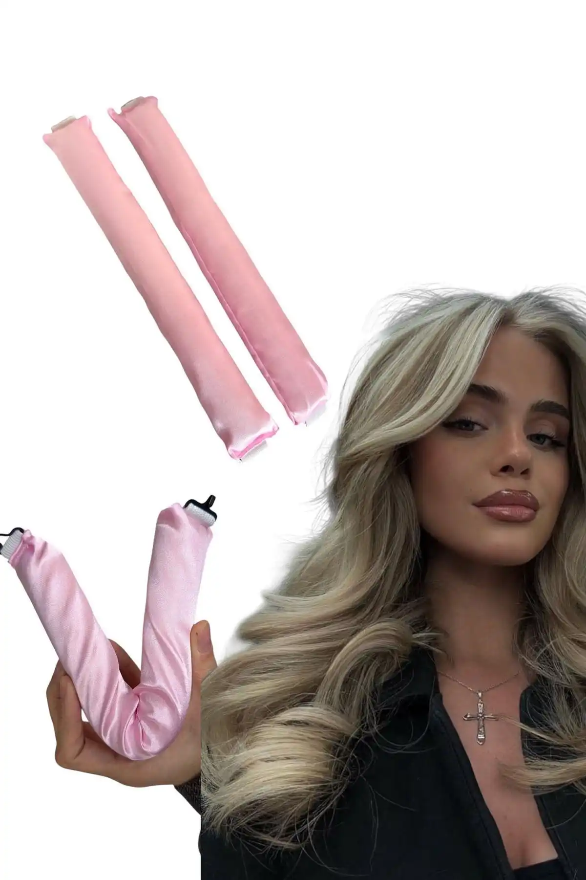 Pembe Renk Isısız Saç Şekillendirici Saten Saç Sosisi